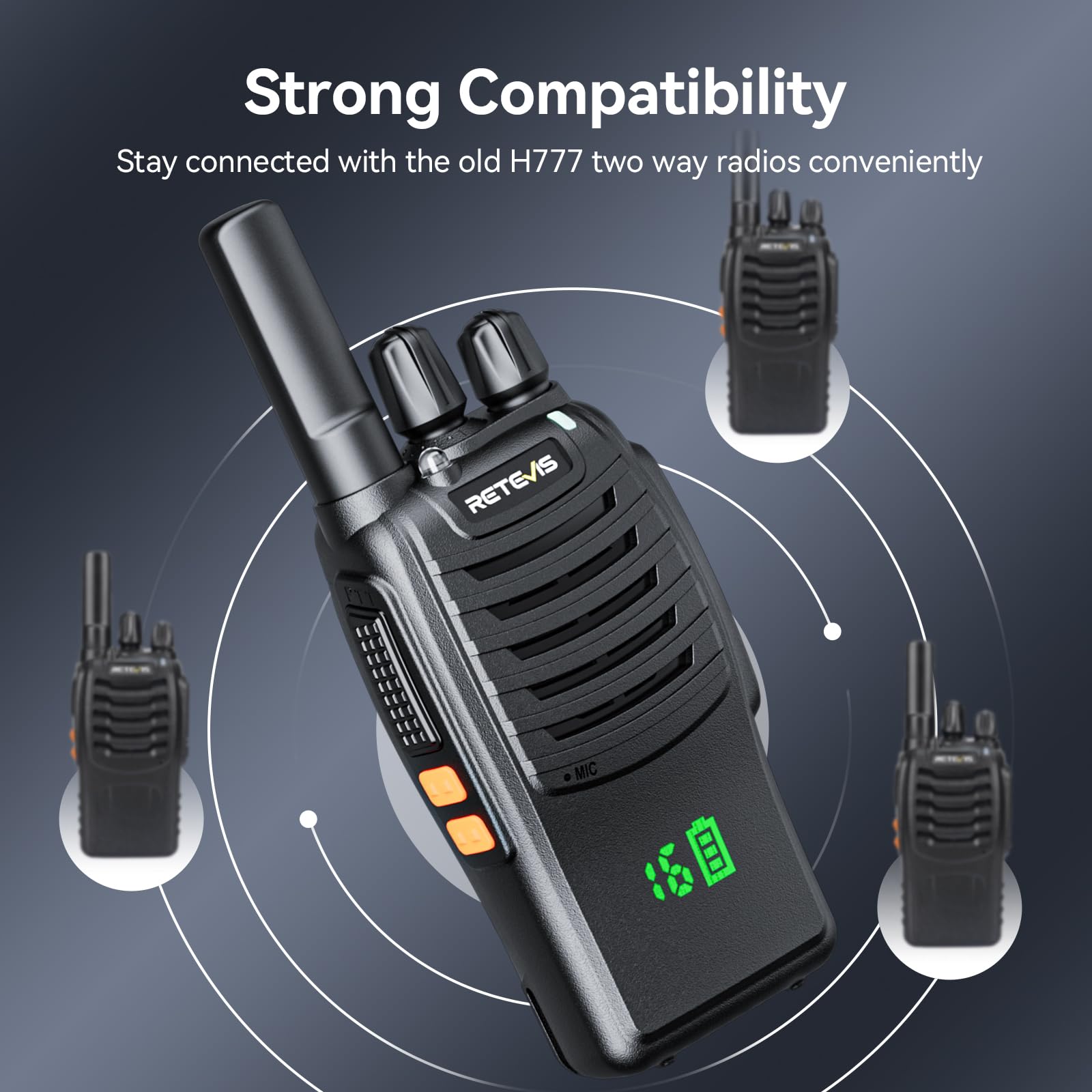 Retevis H777H Rechargeable Two-Way Radio Walkie Talkie with LCD Screen - 16 Channels, USB-C Charging, VOX, Flashlight, 1-9 Squelch Levels - Durable Walkie-Talkies for Schools, Construction, Hiking & Outdoor Activities (10-Pack, Black)
