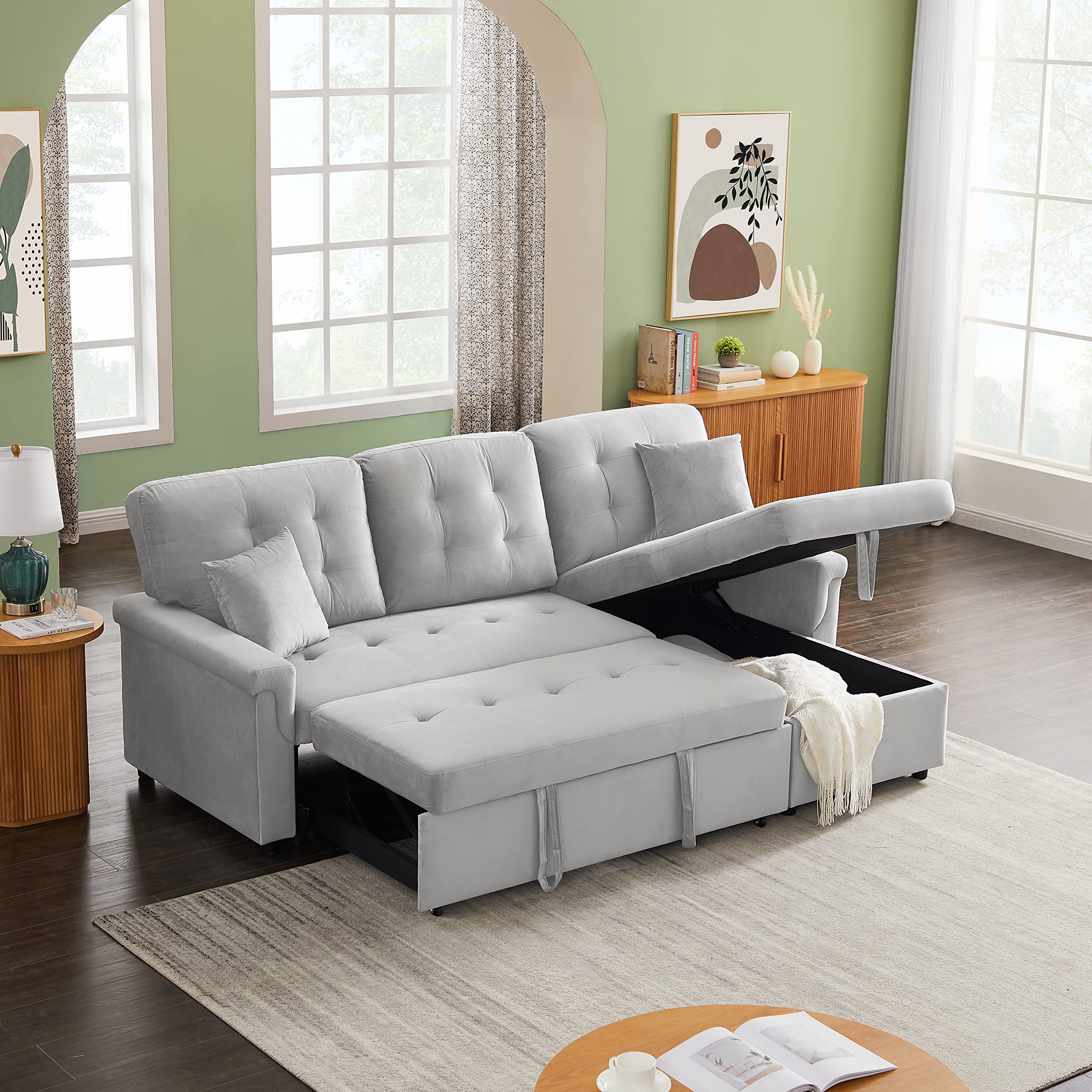 Yoglad Convertible L-Shaped Sectional Sofa Bed with Storage - 86