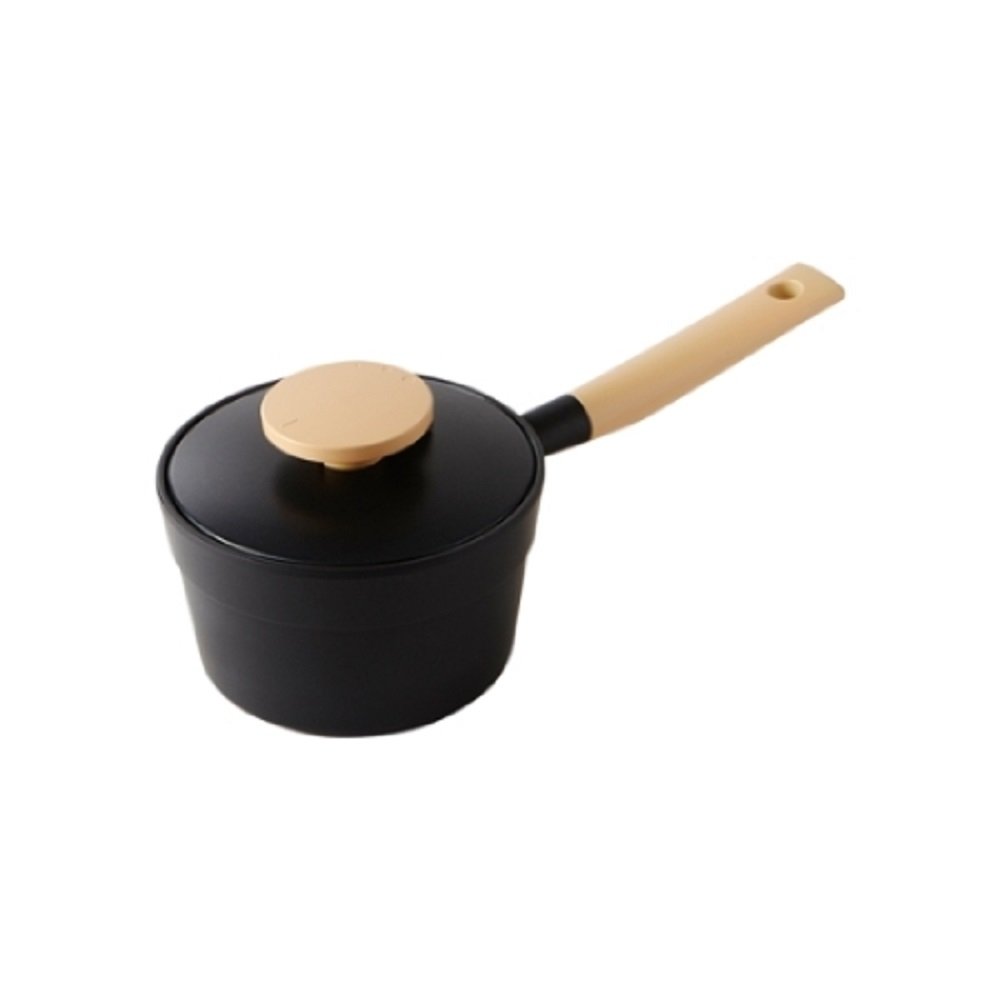 Lock & Lock 18cm Minimalist Cooking Pot - Modern Black Non-Stick Saucepan for Kitchen, Camping & Dorm Use