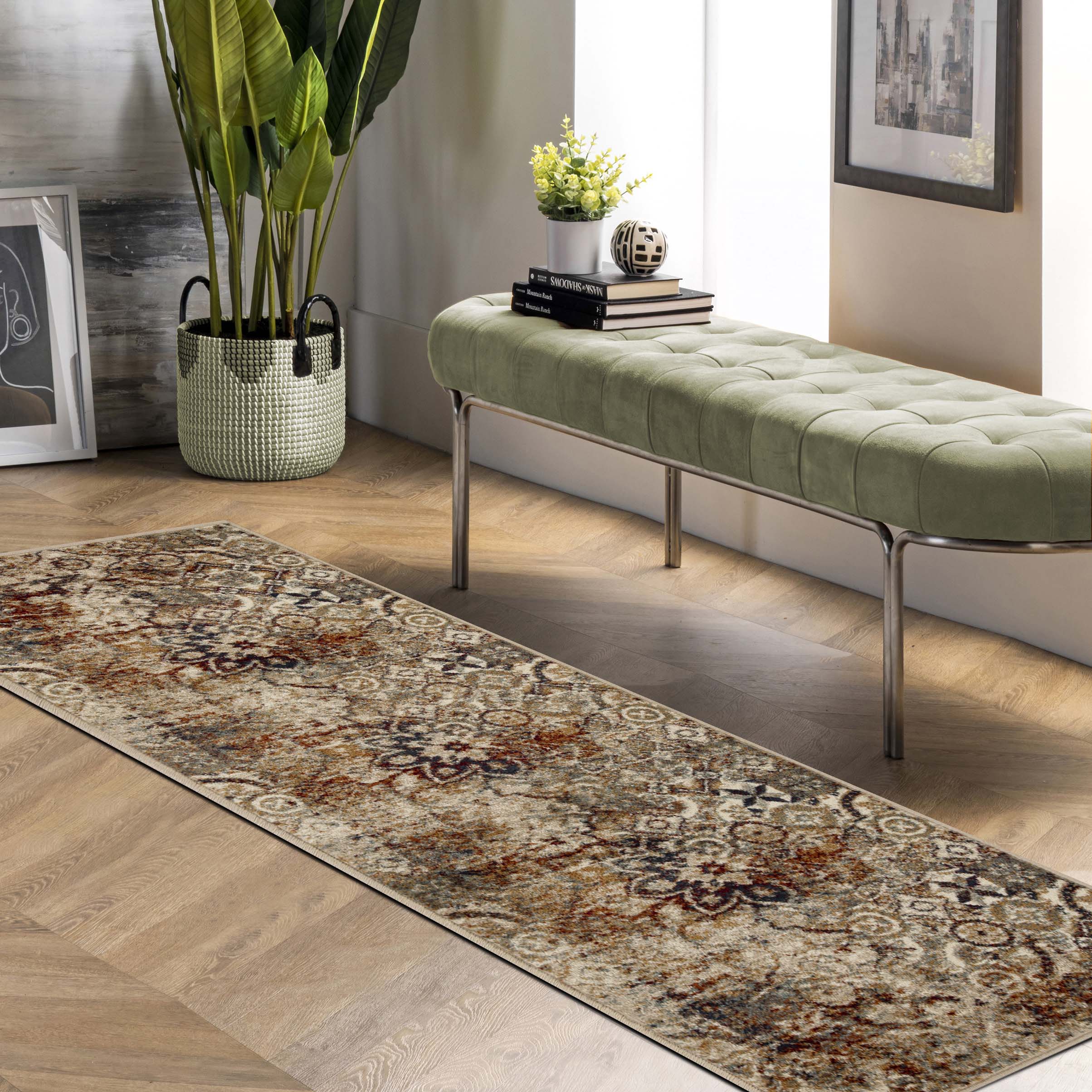 Stylish Rangoli Geometric Medallion Indoor Area Rug - Non-Slip Bohemian Decor for Living Room, Bedroom & Office