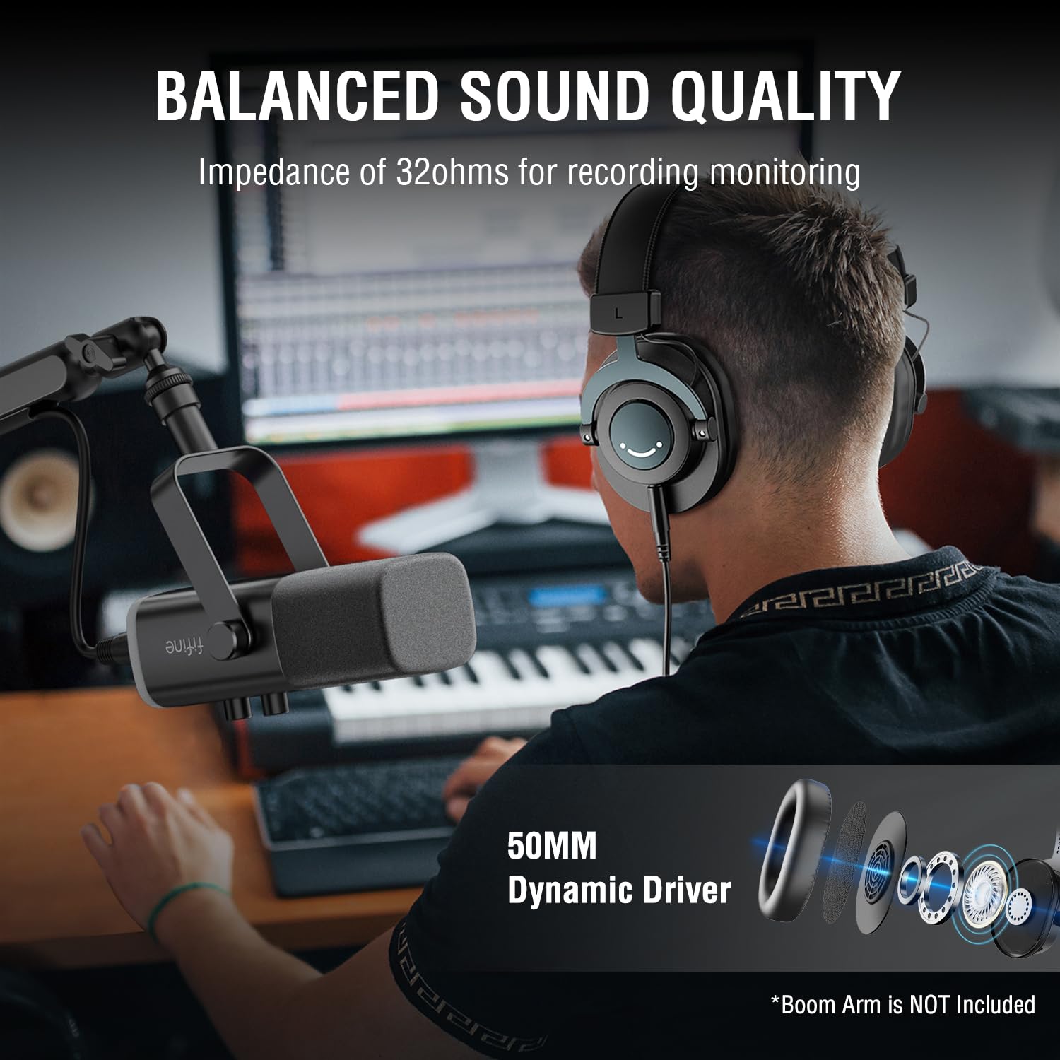 FIFINE AM8+H8 Professional XLR/USB Microphone & Studio Headphones Set with Mute Button, RGB Lighting - Perfect for Podcasting, Streaming, Gaming & YouTube Recording (Over-Ear Wired Headset Included)