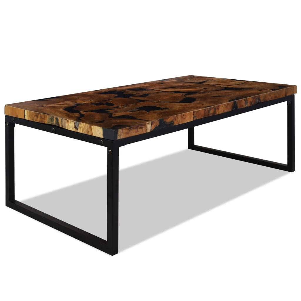 Premium Teak Resin Coffee Table - Modern Black & White End/Side Table 23.6
