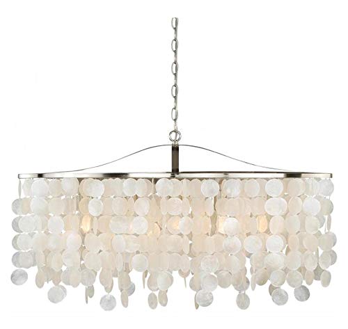 Vaxcel International Capiz Shell Elsa 5-Light Linear Chandelier - Modern Coastal Ceiling Light Fixture for Dining Room, Bedroom, or Living Room Decor