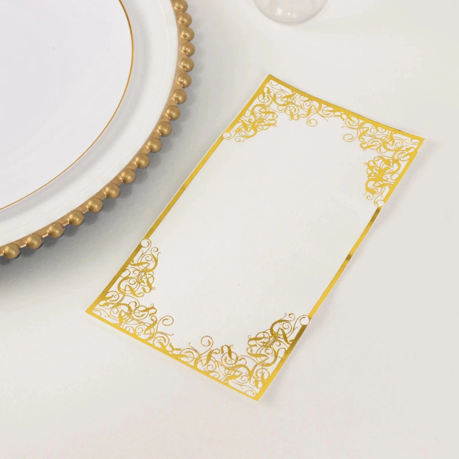 50-Pack Premium Soft White Dinner Napkins with Elegant Gold Foil Lace Design - Perfect for Weddings, Parties & Fine Dining