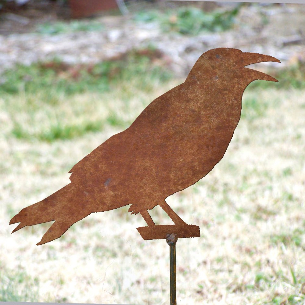 Rusted Metal Crow Garden Stake - Handcrafted Raven Flowerbed Marker for Outdoor Decor - Rustic Steel Bird Art for Gardens, Patios & Yards - Perfect for Halloween & Gothic Themed Landscaping