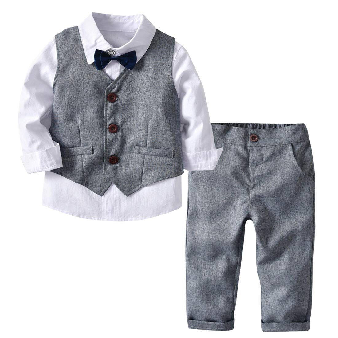 Boys Formal Suit Set - Short Sleeve Dress Shirt with Pants, Shorts, Vest, Suspenders & Tie | Wedding, Party, School Photos & Special Occasions