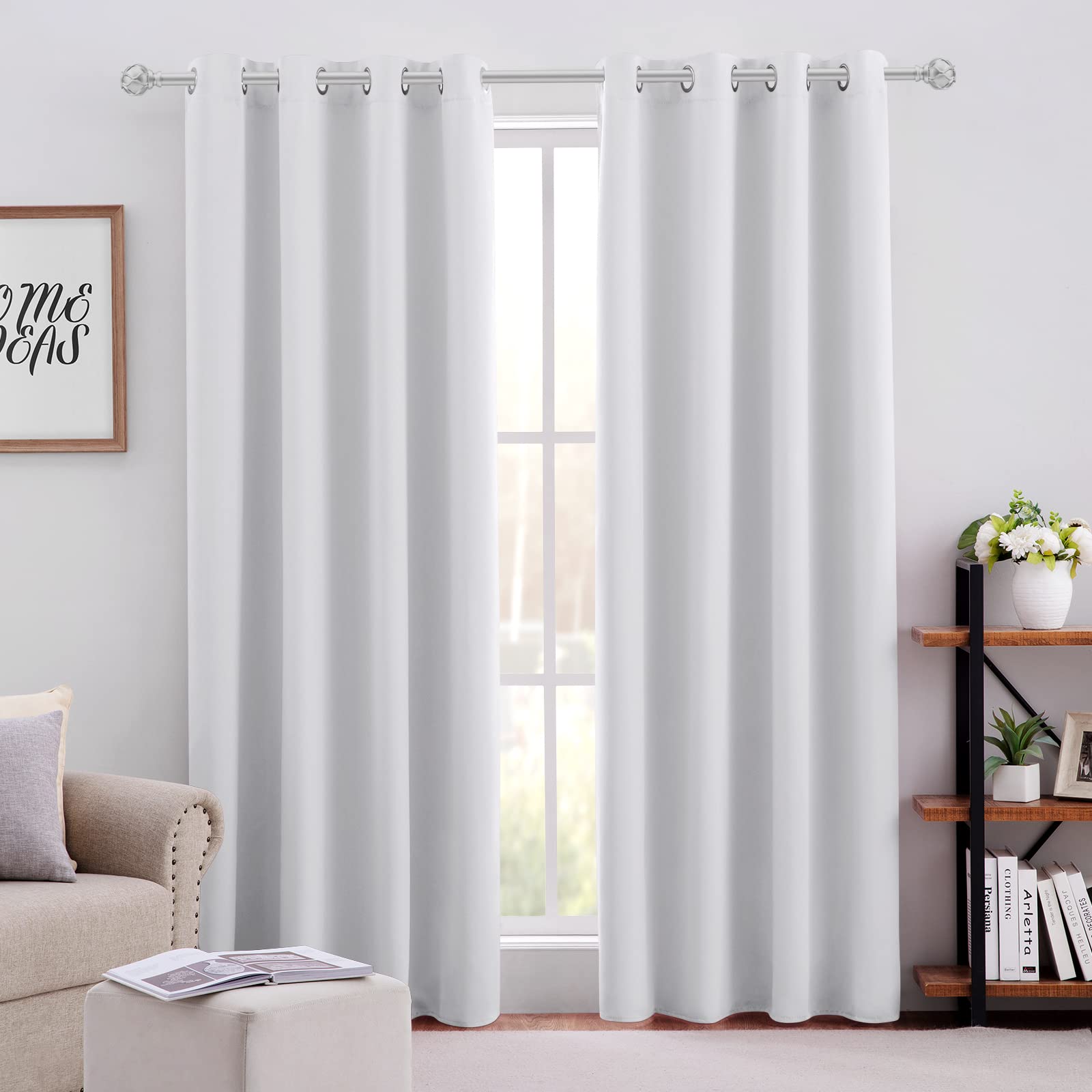Blackout Curtains for Bedroom - 52x84 Inch Greyish White Thermal Insulated Room Darkening Drapes, 2 Panels Set with Grommet Top for Living Room & Bedroom - Soundproof, Energy Saving Window Treatments for Better Sleep & Home Decor