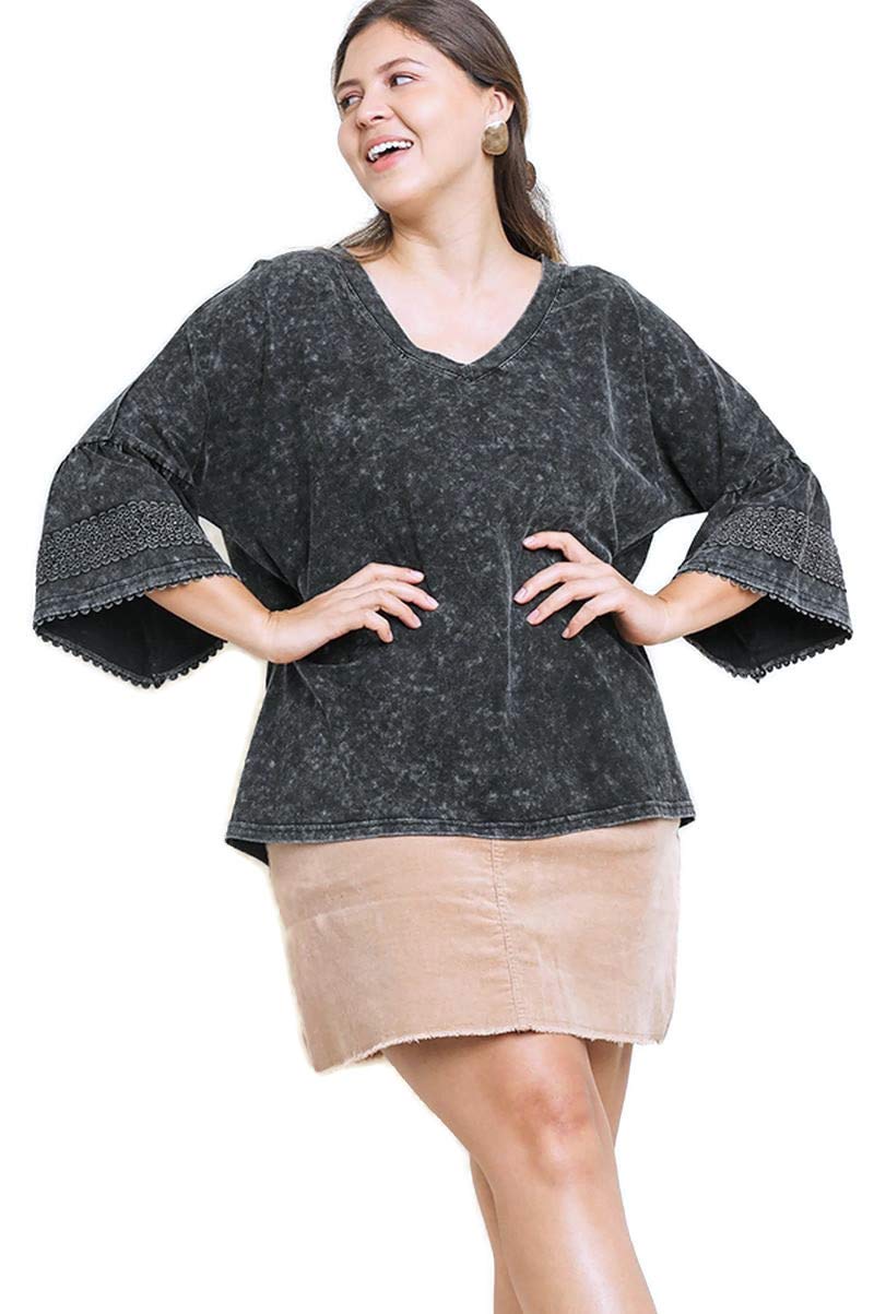 Umgee Women's Bell Sleeve Crochet Trim Top - Stylish Boho Blouse for Casual Outings & Summer Festivals