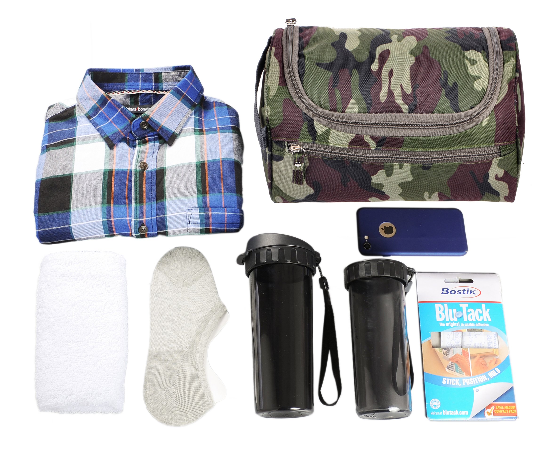Vercord Men's Travel Toiletry Bag - Waterproof Shaving & Hygiene Organizer for Shower, Bathroom & Gym - Compact Camouflage Dark Green Design