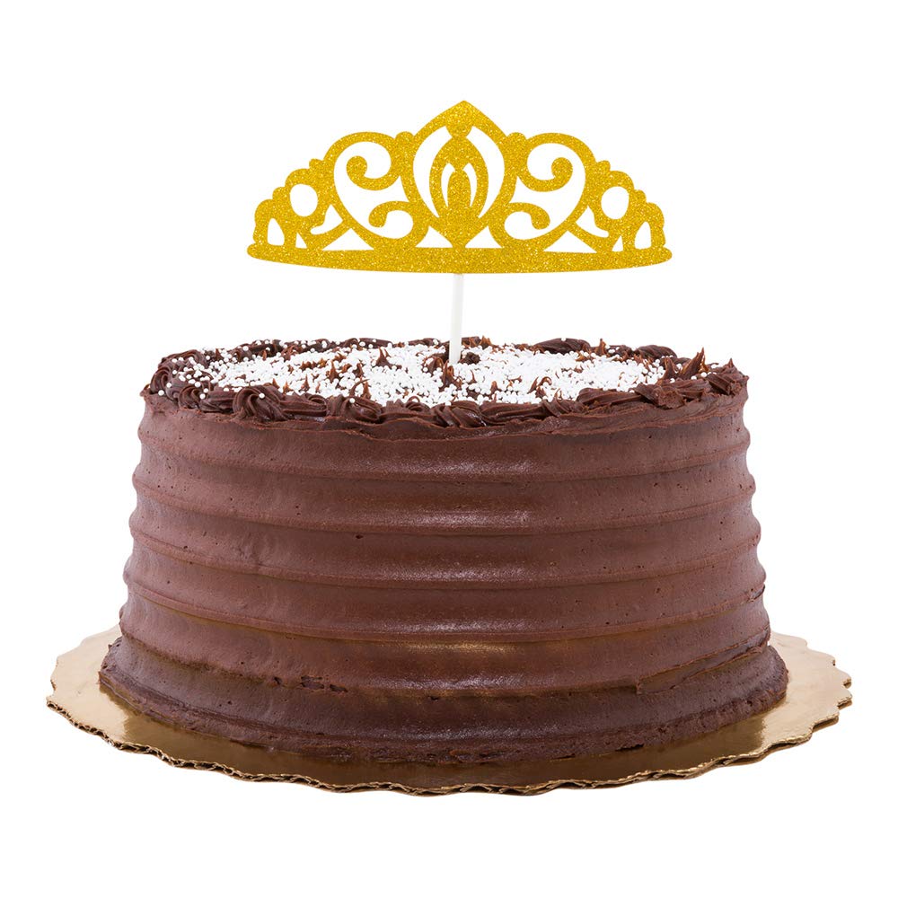 10-Pack Gold Glitter Tiara Cake Toppers 8 x 3.8 Inch for Birthday, Wedding, Baby Shower Decorations – Elegant Party Cake Decor for Special Celebrations