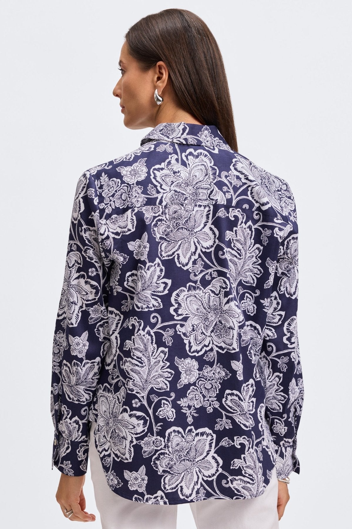 Meghan Woodblock Floral Long Sleeve Shirt - Women's Bohemian Printed Blouse for Casual Wear & Spring Outfits
