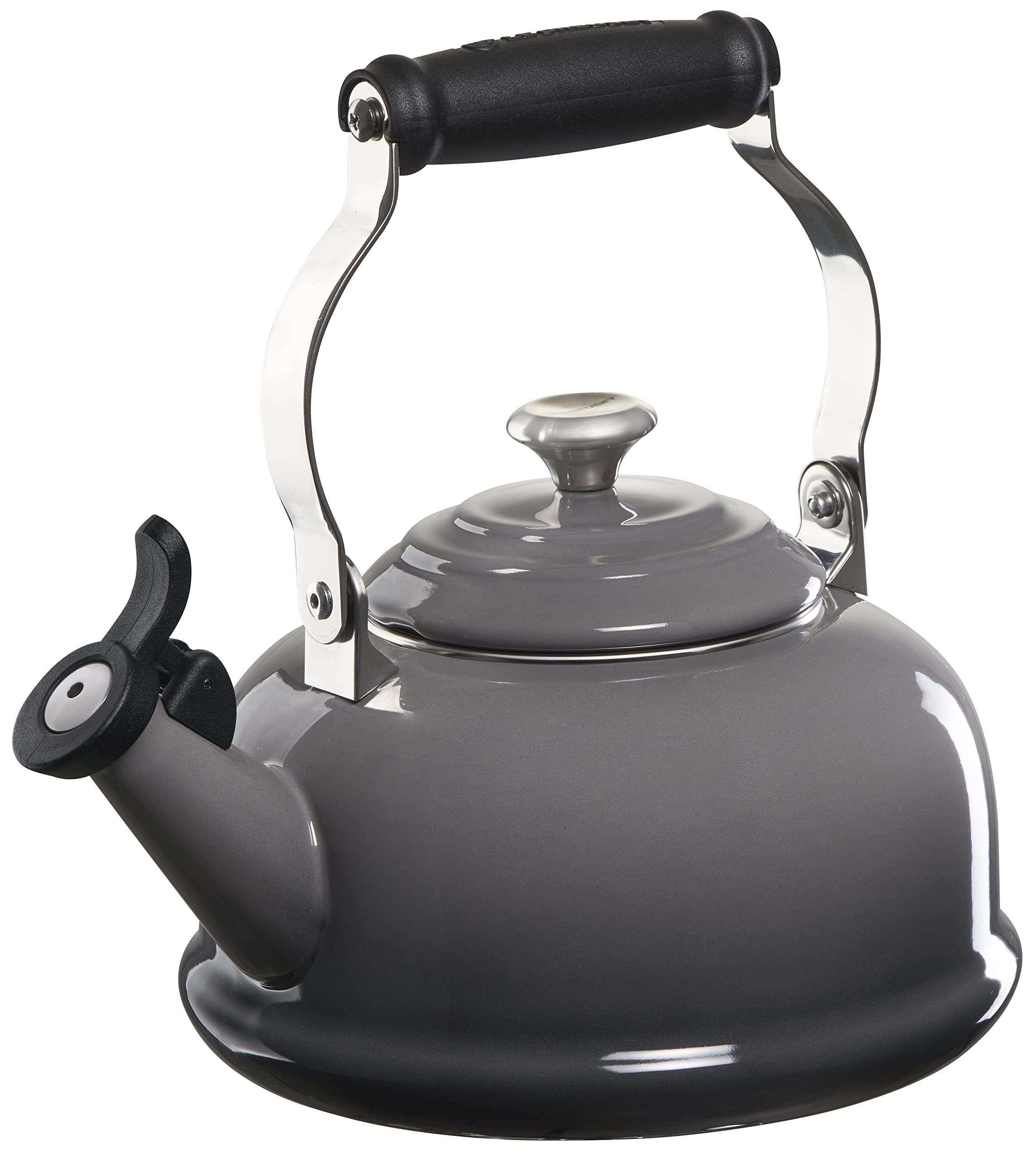 Le Creuset 1.7 qt. Enameled Steel Whistling Tea Kettle - Oyster Color with Metal Finishes | Stovetop Safe for Gas & Electric | Perfect for Home, Office & Tea Lovers