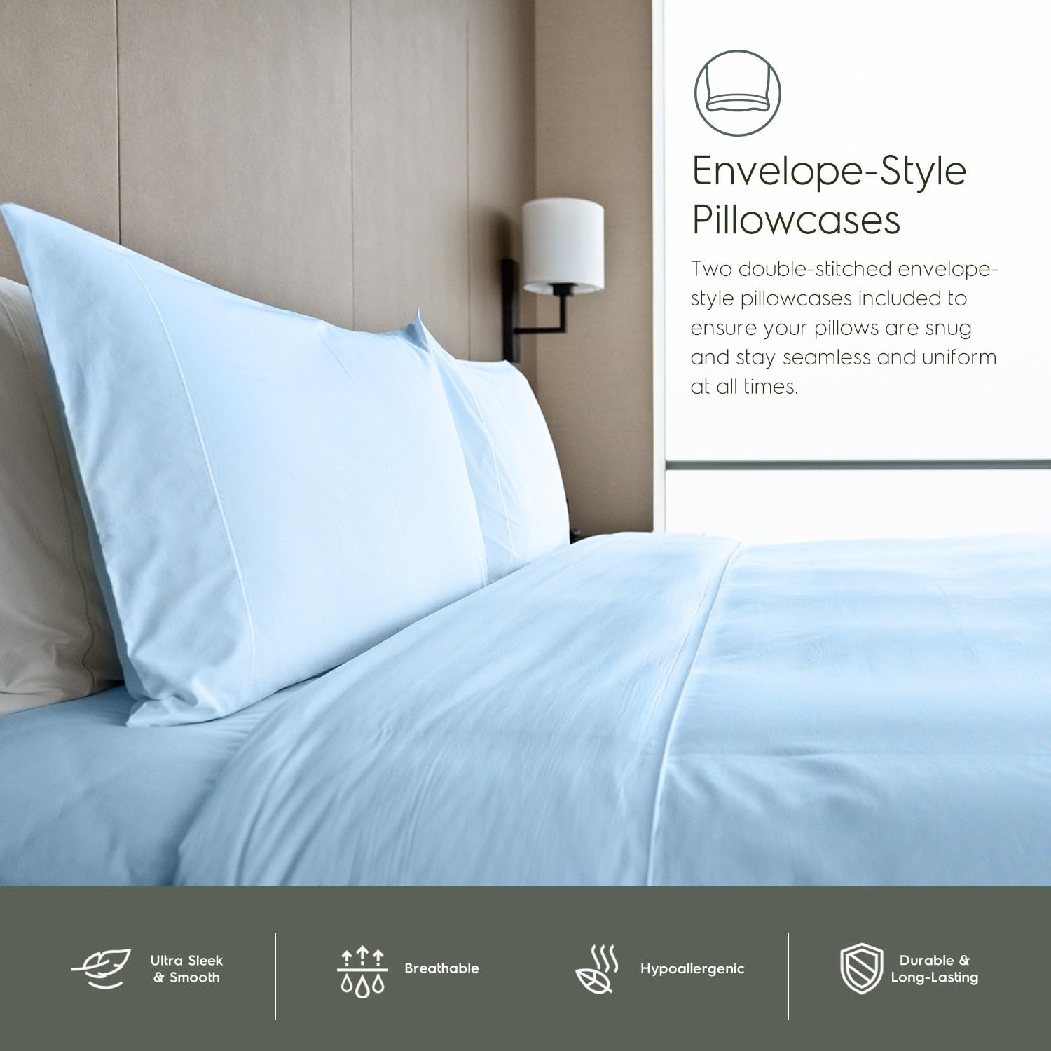 Tafts Queen Sheets Set - 100% Bamboo Viscose Bedding, Ultra Soft & Cooling, Double Stitched for Durability (Sky Blue) | Perfect for Hot Sleepers & Luxury Bedroom Decor