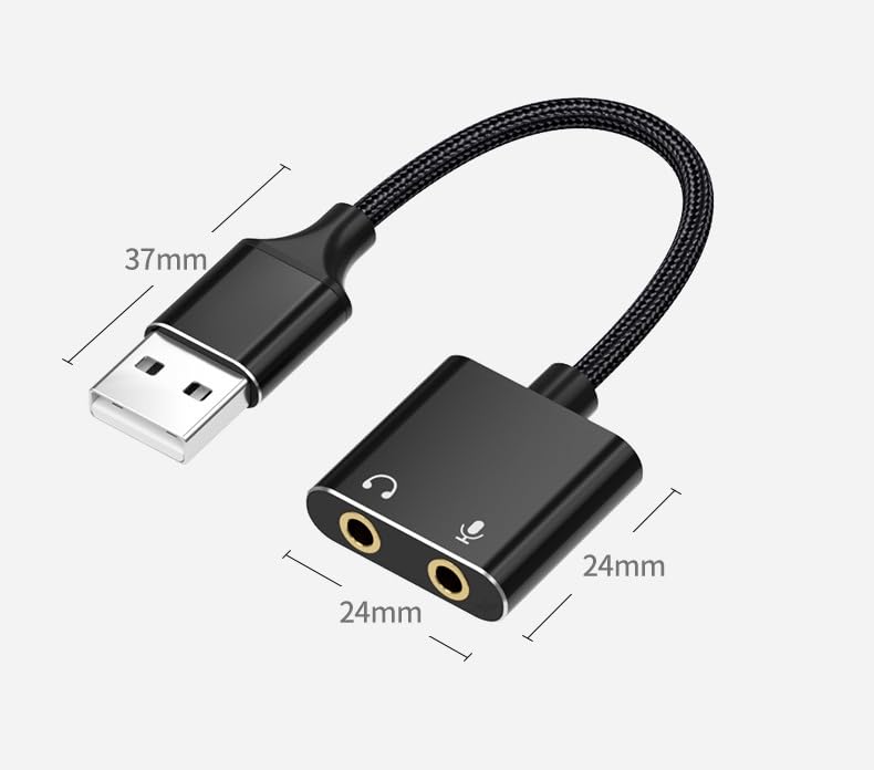 USB Sound Card Adapter with 3.5mm Jack - External Audio Adapter for Windows, Mac, Linux PC, Laptops, Desktops & PS4 - Compatible with Headsets & Speakers (Black) - Perfect for Gaming, Online Meetings & Music Listening