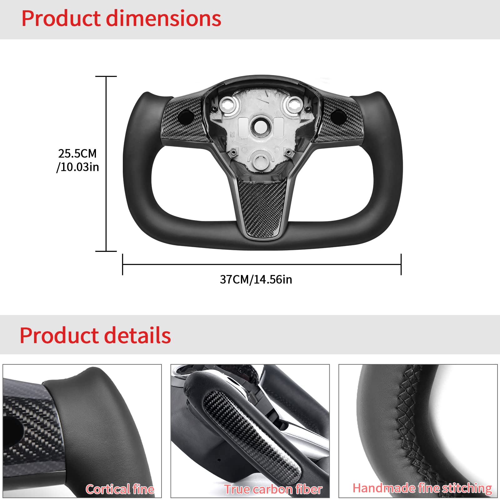 YAMUDA Carbon Fiber Steering Wheel for Tesla Model 3/Y - Racing Style for Enhanced Grip