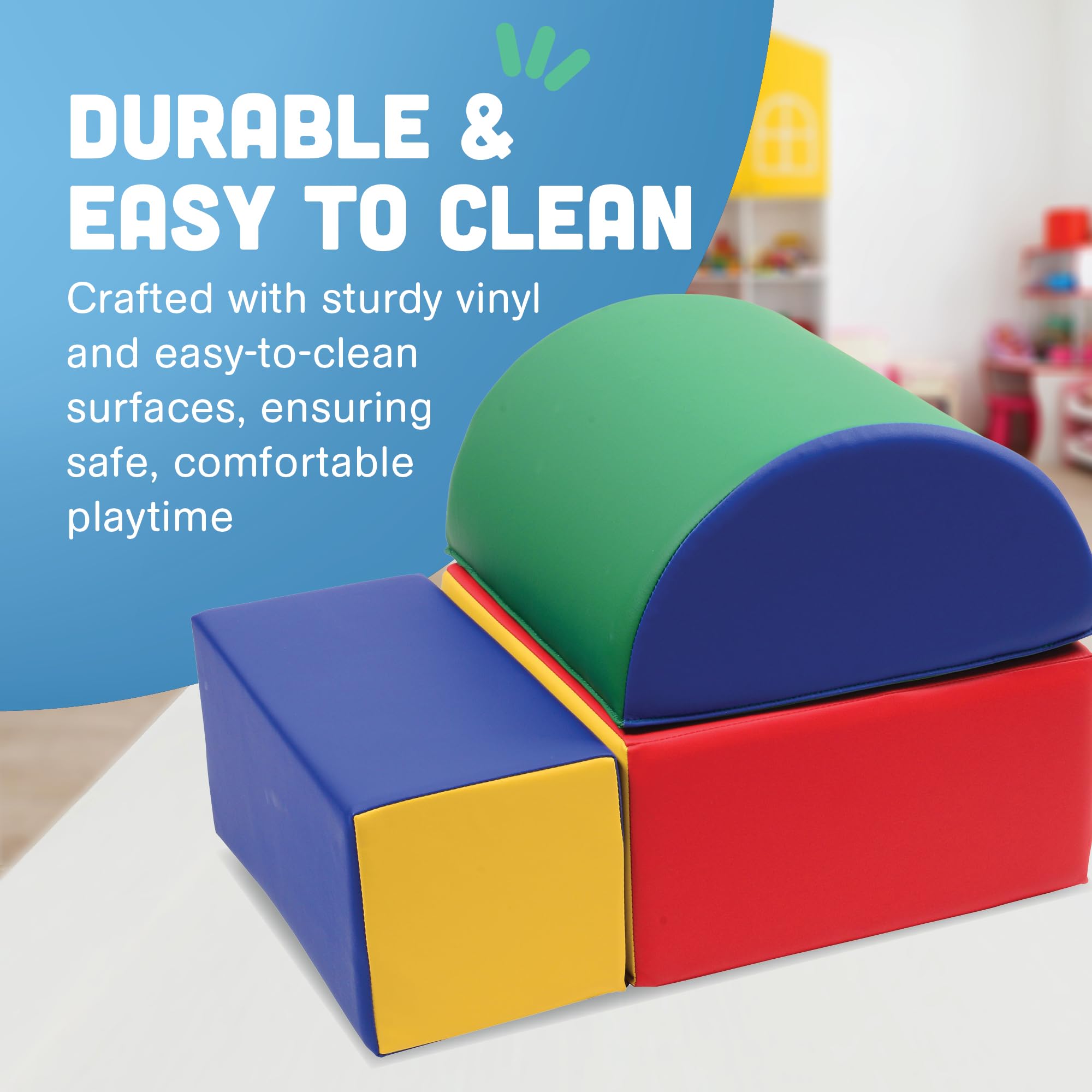 Constructive Playthings Soft Foam Climbing Toys for Toddlers & Kids - 5-Piece Padded Shapes Set with Sturdy Vinyl Cover | Daycare & Indoor Play Equipment | Easy to Clean, Safe & Durable for All Ages | Perfect for Preschools, Playrooms & Home Play Areas