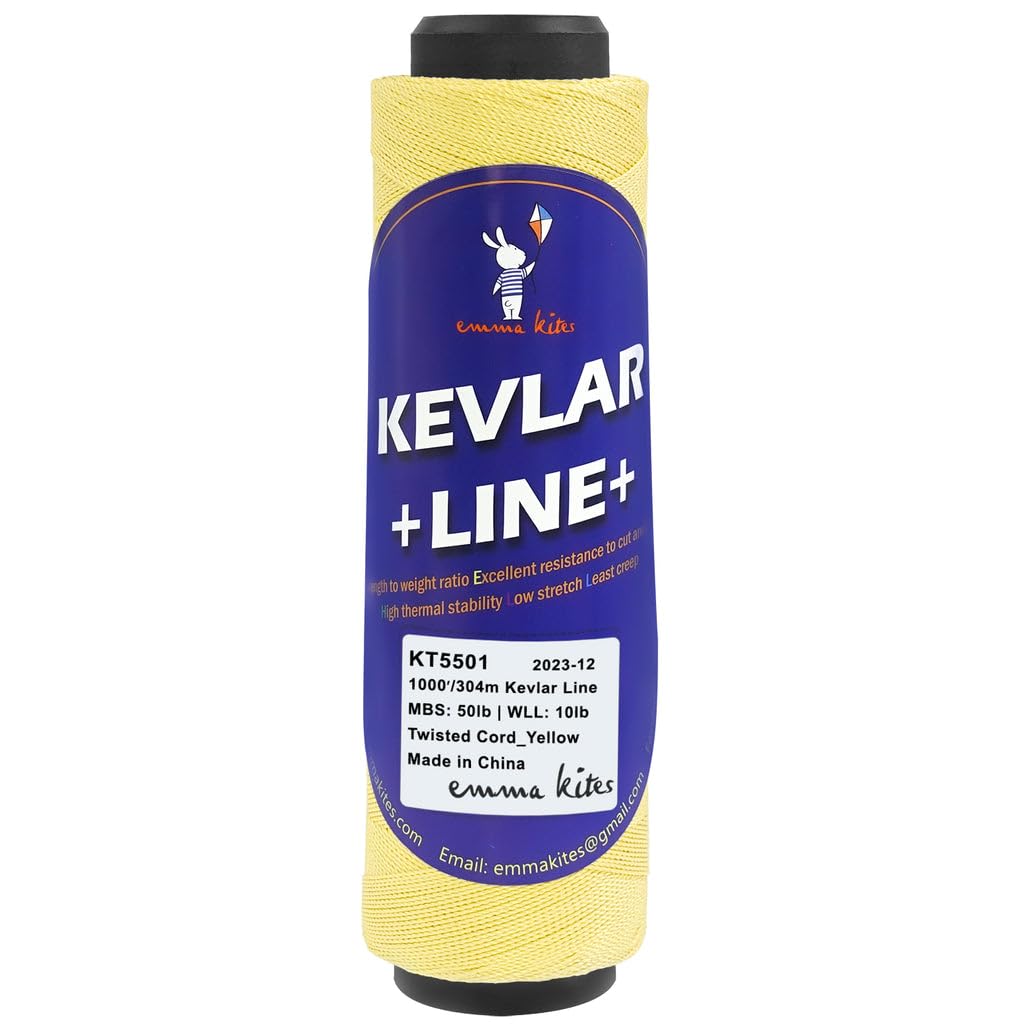 Emma Kites 1000Ft 50Lb Kevlar Kite String - Ultra Strong, Abrasion Resistant, Low Stretch Twisted Line for Kites, Outdoor Activities, Tactical Gear & Survival Equipment | Perfect for Kite Flying, Hiking, Camping, and Emergency Preparedness