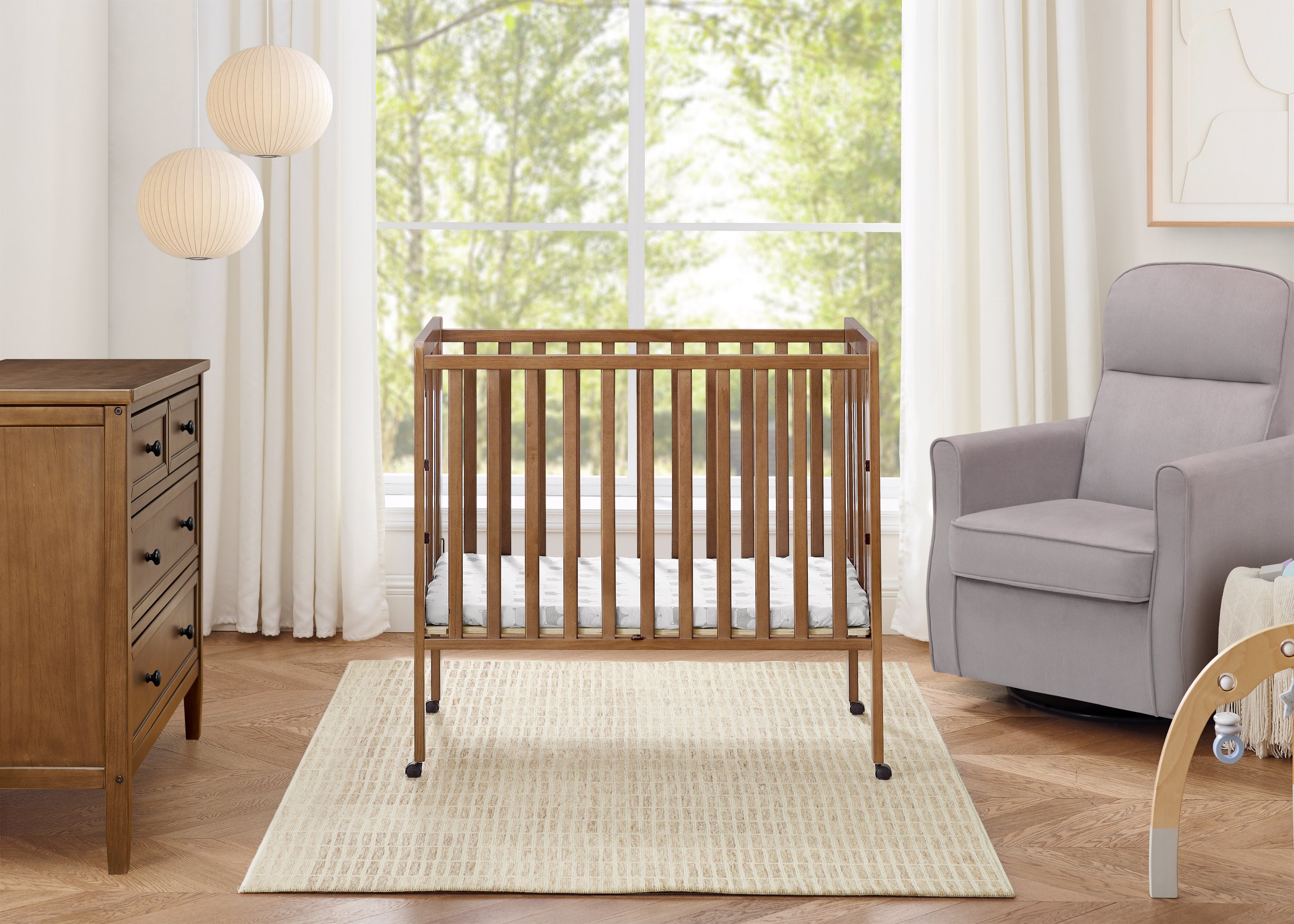 Lee Portable Folding Mini Crib with 1.5 Inch Mattress - Lightweight Travel Crib for Babies & Toddlers - Perfect for Home, Travel, and Daycare Use