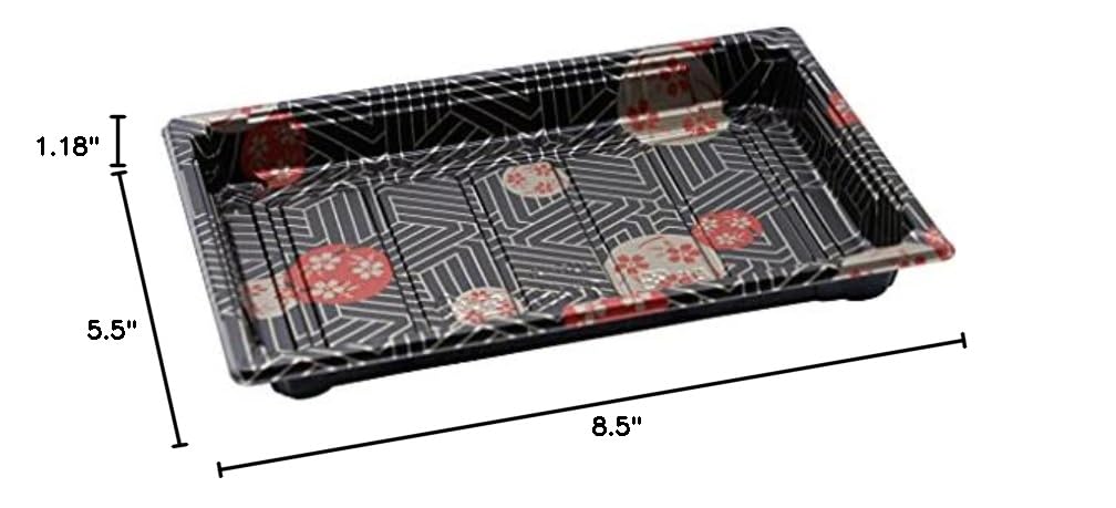 EcoQuality 8.5 x 5.5 Inch Black Sushi Trays with Lids - 50 Pack Disposable Plastic Food Containers for Sushi, Takeout, Entrees, Appetizers & Desserts | Perfect for Restaurants, Catering & Home Meal Prep