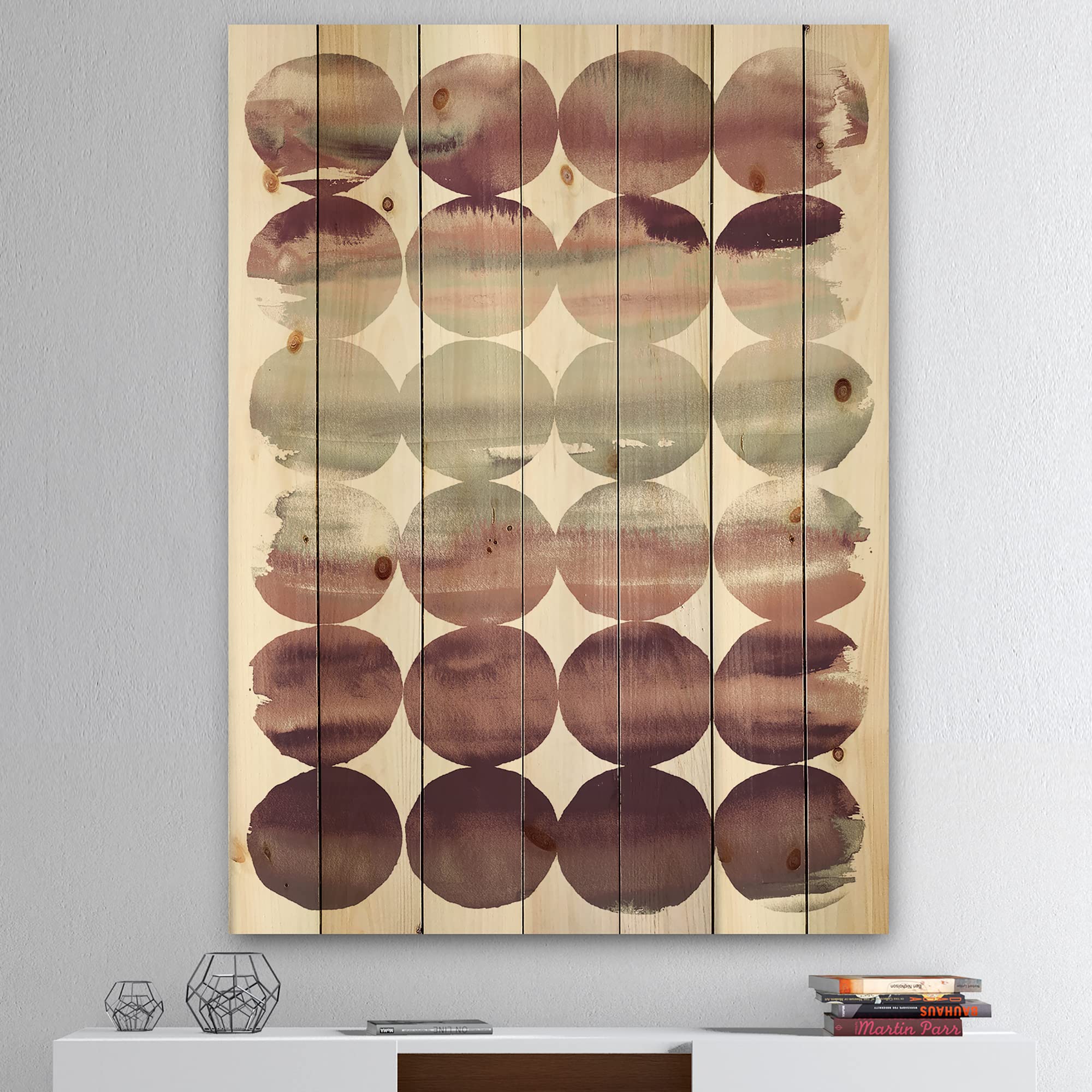 DesignQ Plum Dots Minimal Geometric Mid-Century Modern Wood Wall Decor - Purple Abstract Wood Art Panel Printed on Natural Pine - Perfect for Living Room, Bedroom & Office Wall Art Decor