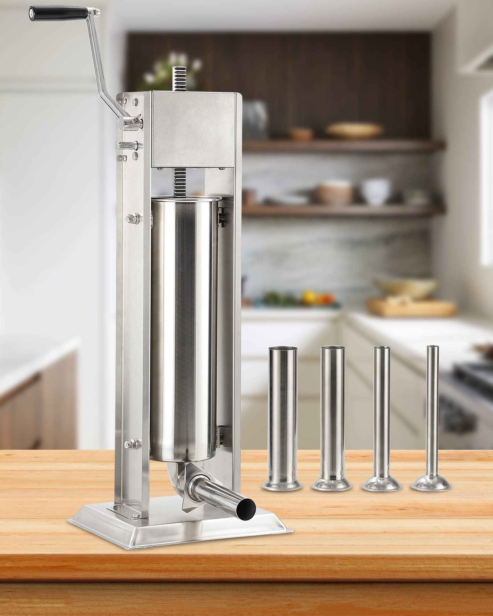 GARVEE 15LB/7L Vertical Sausage Stuffer - 2-Speed Stainless Steel Sausage Maker with 4 Stuffing Tubes for Home Kitchen, Deli & Commercial Use | Perfect for Making Italian Sausage, Bratwurst, Chorizo & More