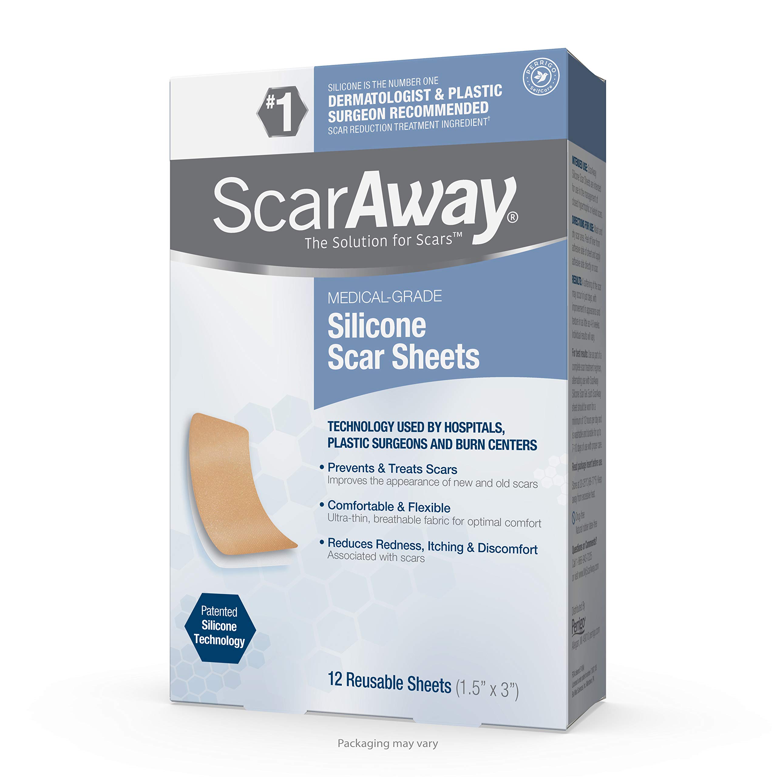 ScarAway Advanced Silicone Scar Sheets for Body, Surgical, Burn, Acne & Keloid Scar Treatment - 12 Reusable Medical-Grade Sheets for Post-Surgery, Injury & Skin Recovery