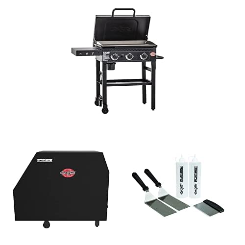 Char-Griller 8428 Flat Iron 3-Burner Outdoor Gas Griddle & BBQ Grill with Cover & Accessory Kit - Perfect for Backyard Cookouts, Tailgating & Camping