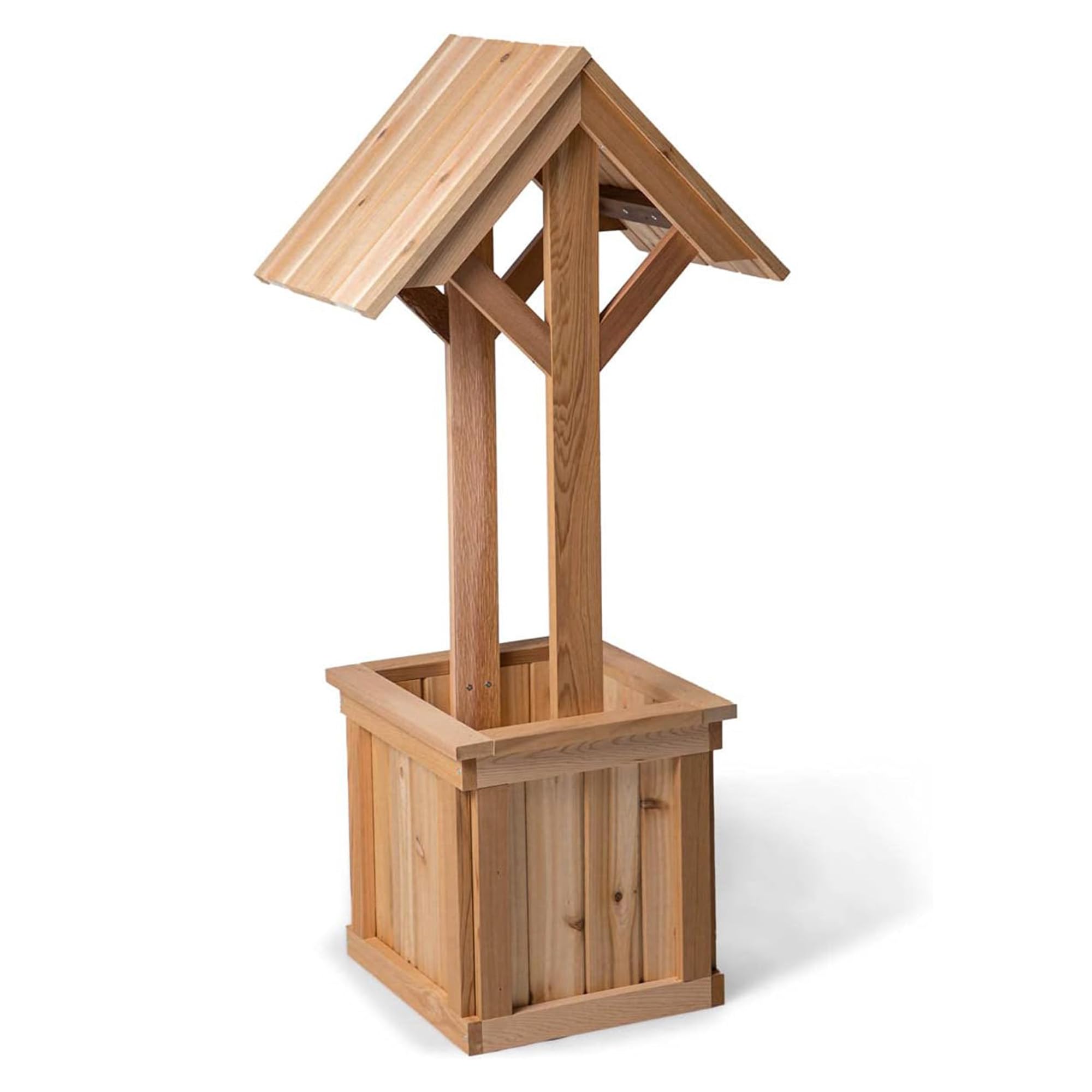 4-Ft Cedar Outdoor Wishing Well Planter Box for Flowers & Plants - Perfect for Garden Decor, Patio Landscaping & Backyard Displays