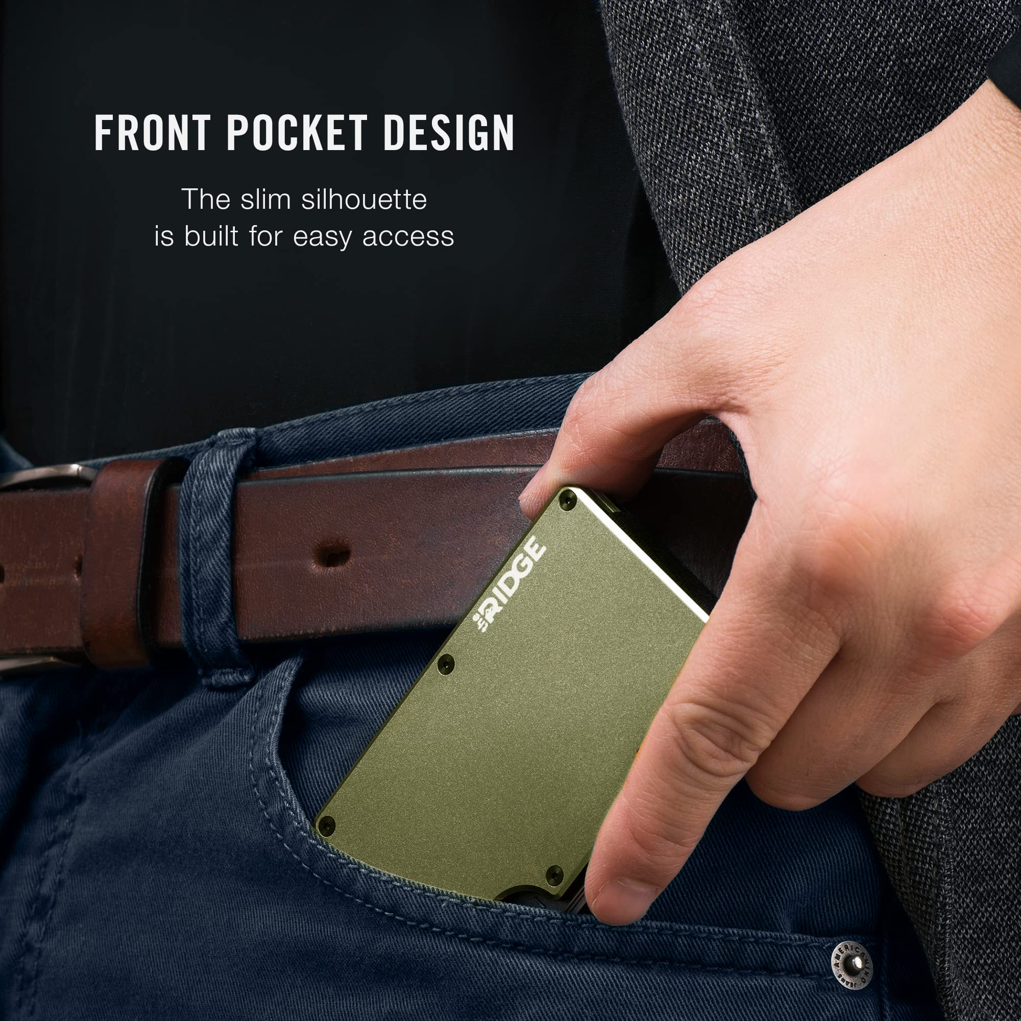 Ridge Slim Minimalist RFID Blocking Front Pocket Wallet for Men - Matte Olive Card Holder | Perfect for Travel, Everyday Carry & Secure Storage