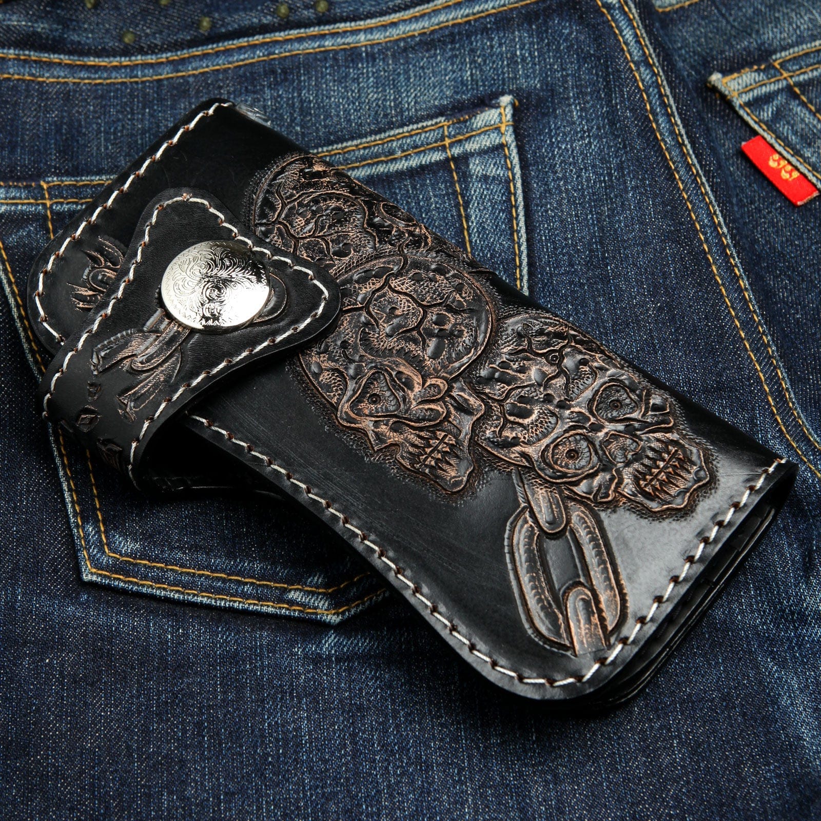 Black Genuine Leather Devil Skull Biker Wallet - Gothic Motorcycle Wallet for Men - Perfect for Bikers, Riders & Rock Fashion Enthusiasts