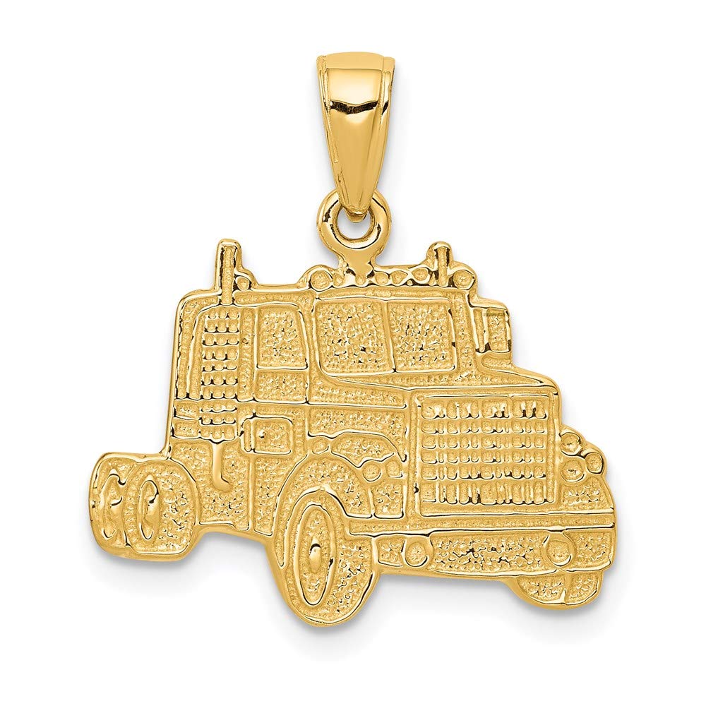 14k Yellow Gold Semi Truck Pendant - Black Bow for Truckers