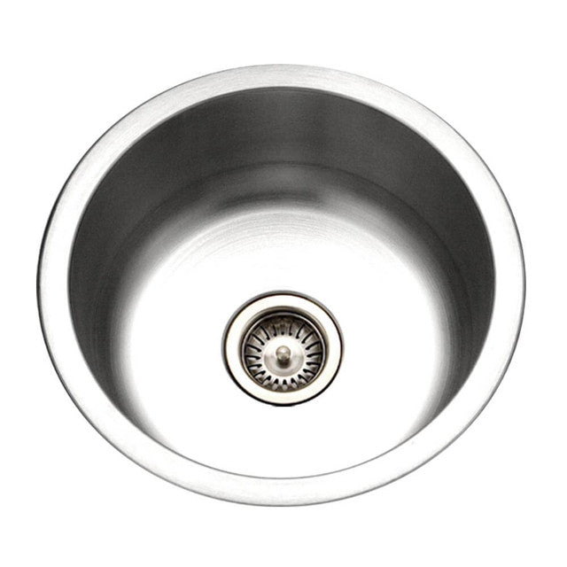 Houzer Club Series 18 Gauge Stainless Steel Undermount Single Round Bowl Bar & Prep Sink with Basket Strainer - Perfect for Kitchen Islands, Wet Bars, and Commercial Use