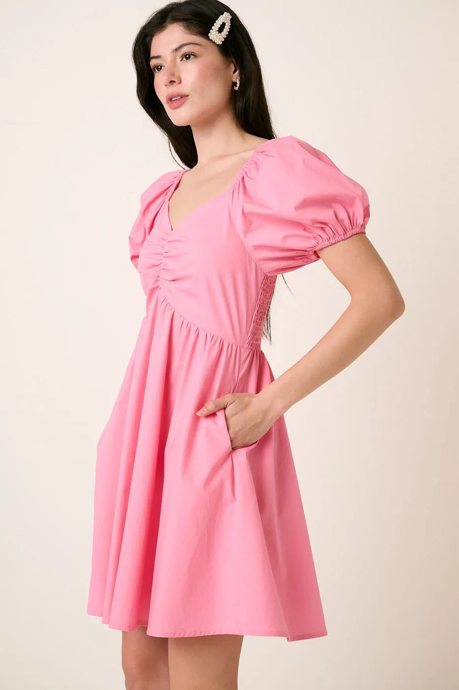 Sweetheart Neckline Puff Sleeve Pink Mini Dress for Women - Perfect for Date Night, Party & Special Occasions