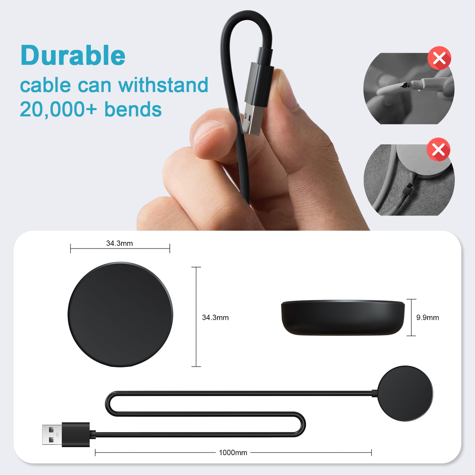 2 Pack Fast Charger for Samsung Galaxy Watch 7/6/5/4 - 120cm Cable for Home & Travel