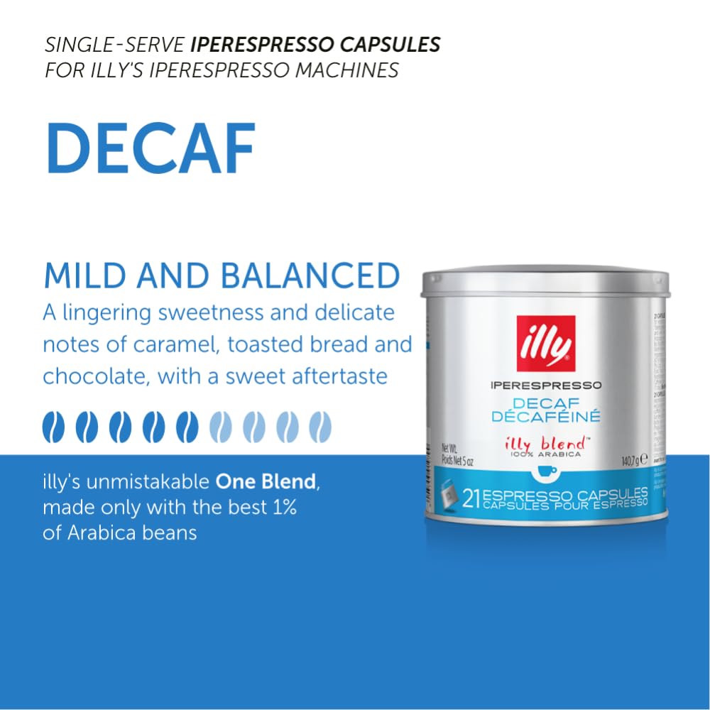 illy iperEspresso Coffee Capsules - Classico Decaf Single Origin Coffee Pods with Caramel Notes (21 Count) - Compatible with iperEspresso Machines | Perfect for Home Brewing, Office Use & Gifts