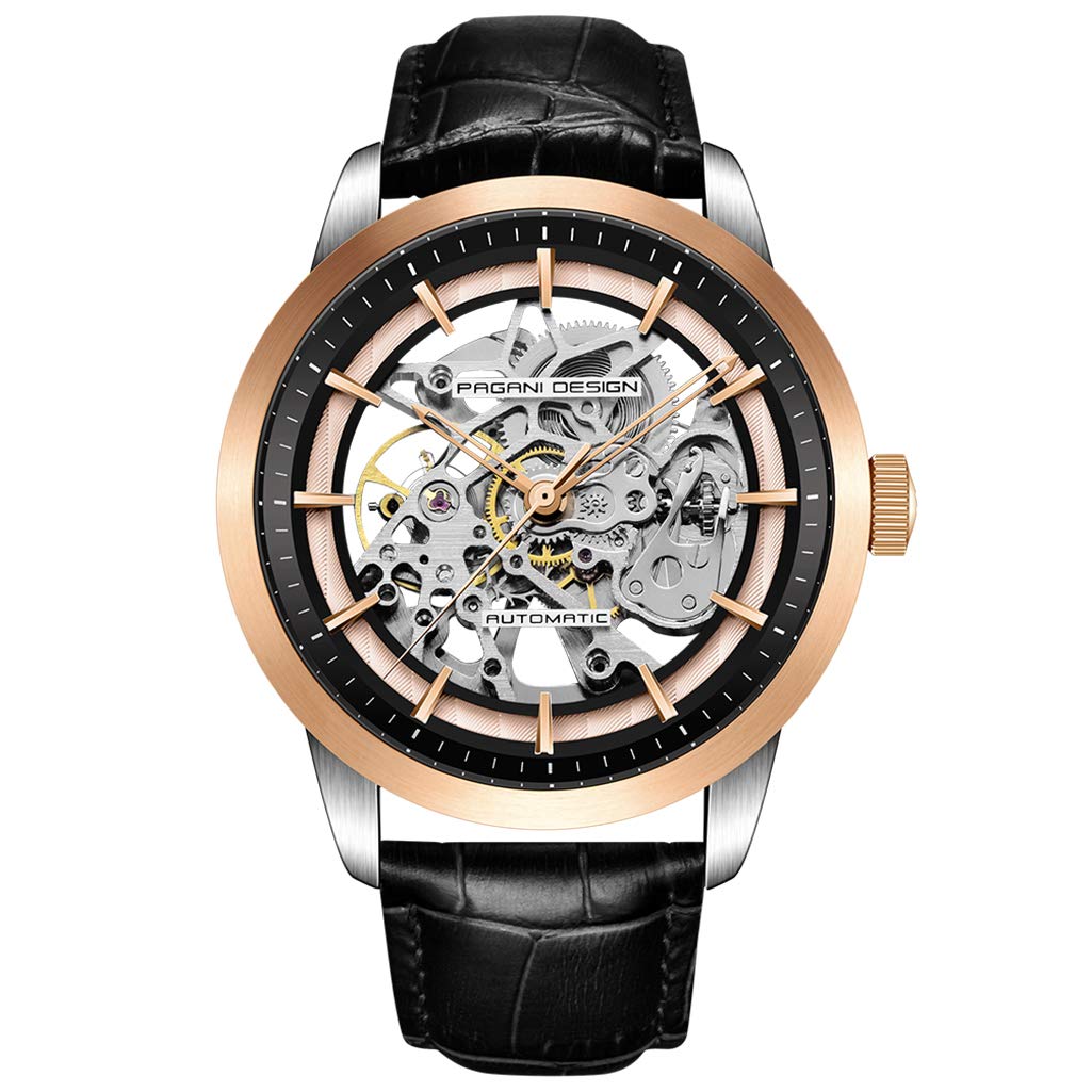 PAGANI DESIGN Automatic Skeleton Mechanical Watch for Men - Waterproof, Self-Winding, Genuine Leather Band, Stainless Steel Case - Luxury Analog Timepiece for Business & Formal Occasions