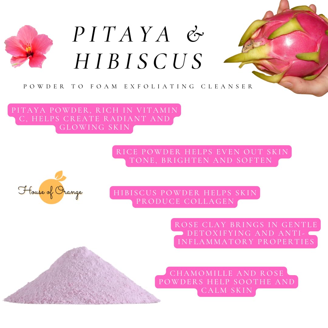 Pitaya & Hibiscus Exfoliating Gentle Face Cleanser with Natural Botanicals & Fruit Powders - Brightening, Clarifying & Softening for Glowing Skin | Perfect for Daily Skincare Routine & Sensitive Skin Types