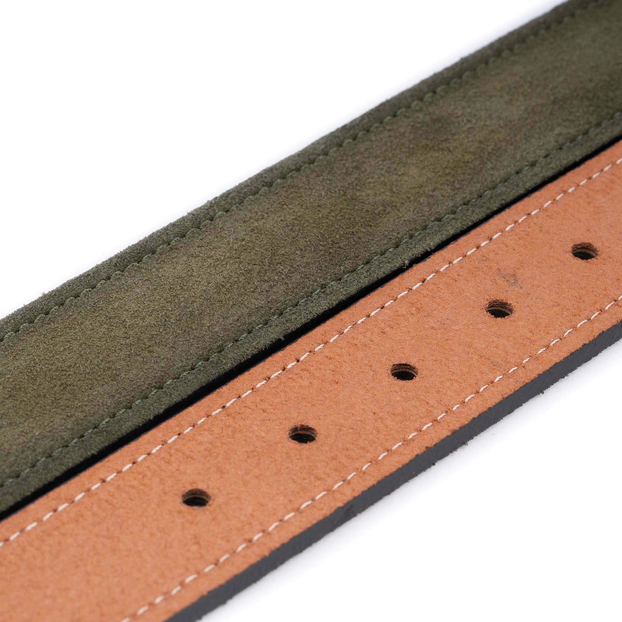 Dunhill Replacement Belt Strap - 3.8cm Olive Green Suede Leather with Buckle | Premium Dress Belt for Men | Perfect for Business Attire & Formal Occasions