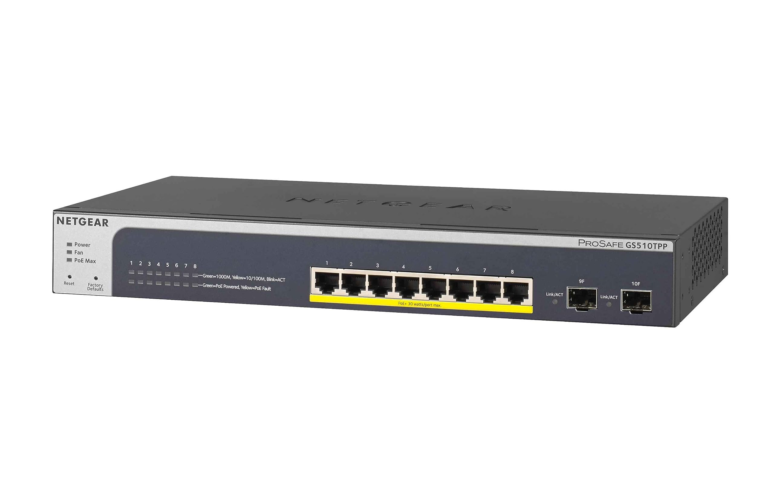 NETGEAR GS510TPP 8-Port Gigabit PoE+ Smart Managed Switch with 2 SFP Ports & 190W Power - Rackmountable for Office & Home Network Setup
