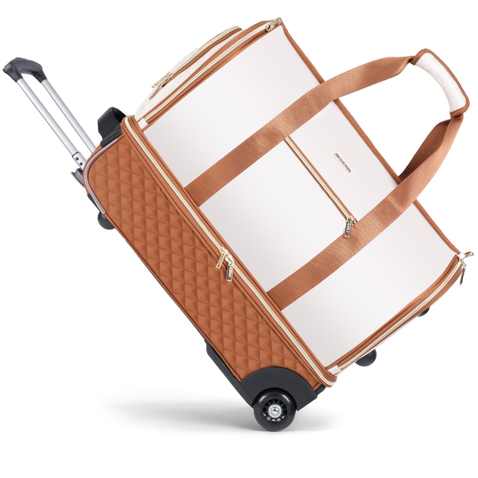 Rolling Garment Bag for Travel - Convertible Duffel Bag with Wheels & Shoes Compartment, Carry On Suitcase with Trolley for Business Trip, Wedding, Weekender (Beige) | Perfect for Air Travel, Business Meetings & Weekend Getaways