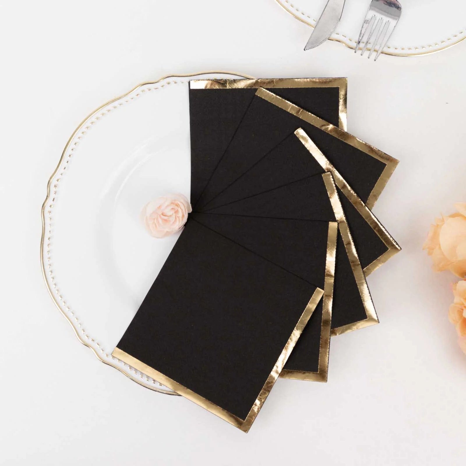 50 Soft 2-Ply Disposable Dinner Cocktail Napkins with Gold Foil Edge - Elegant Party Tableware for Weddings, Events & Home Entertaining