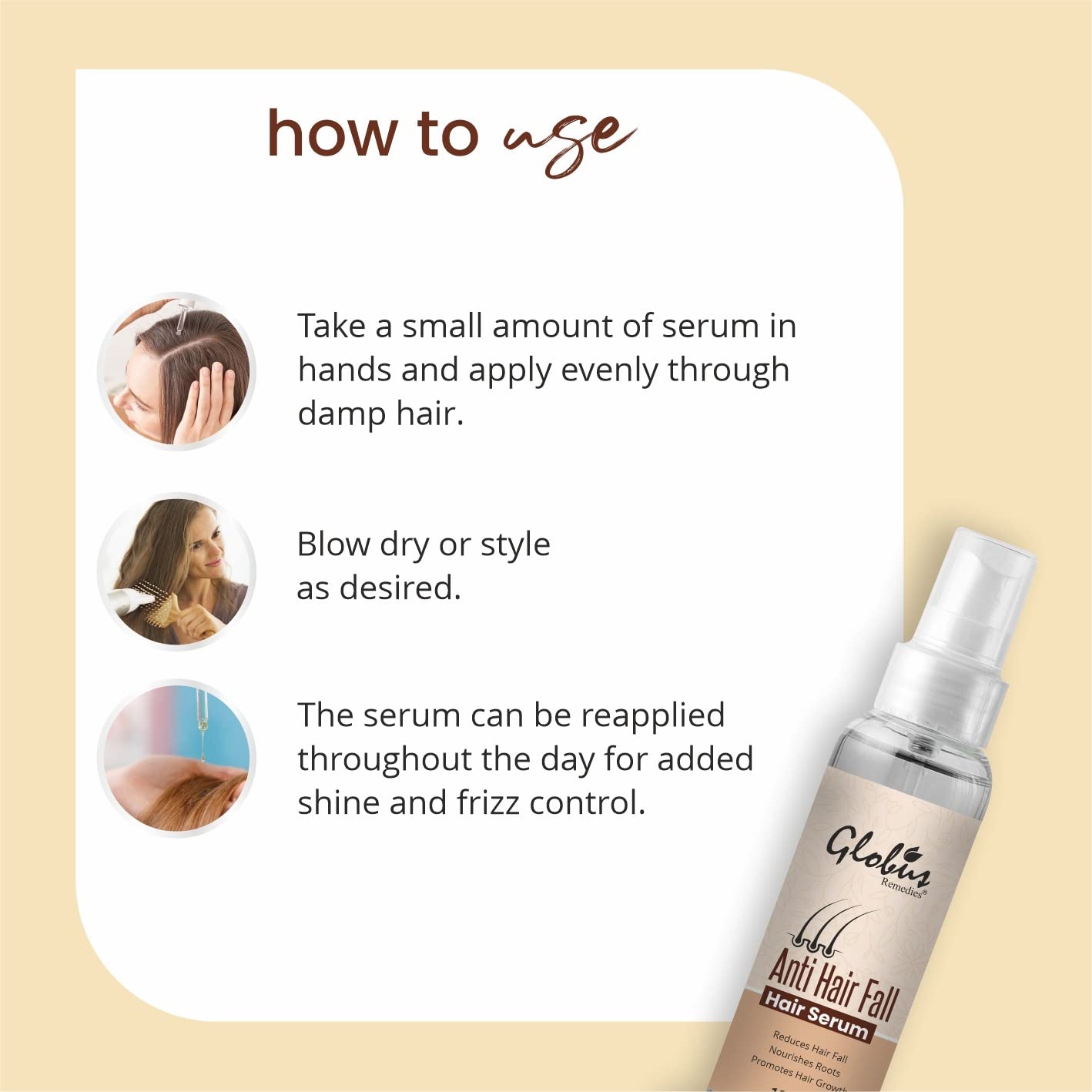 Globus Remedies Anti-Hair Fall Hair Serum - Reduces Frizz, Smooths Rough Ends & Adds Instant Shine - 100ml (Pack of 2) - Perfect for Damaged, Dry Hair & Daily Hair Care Routine