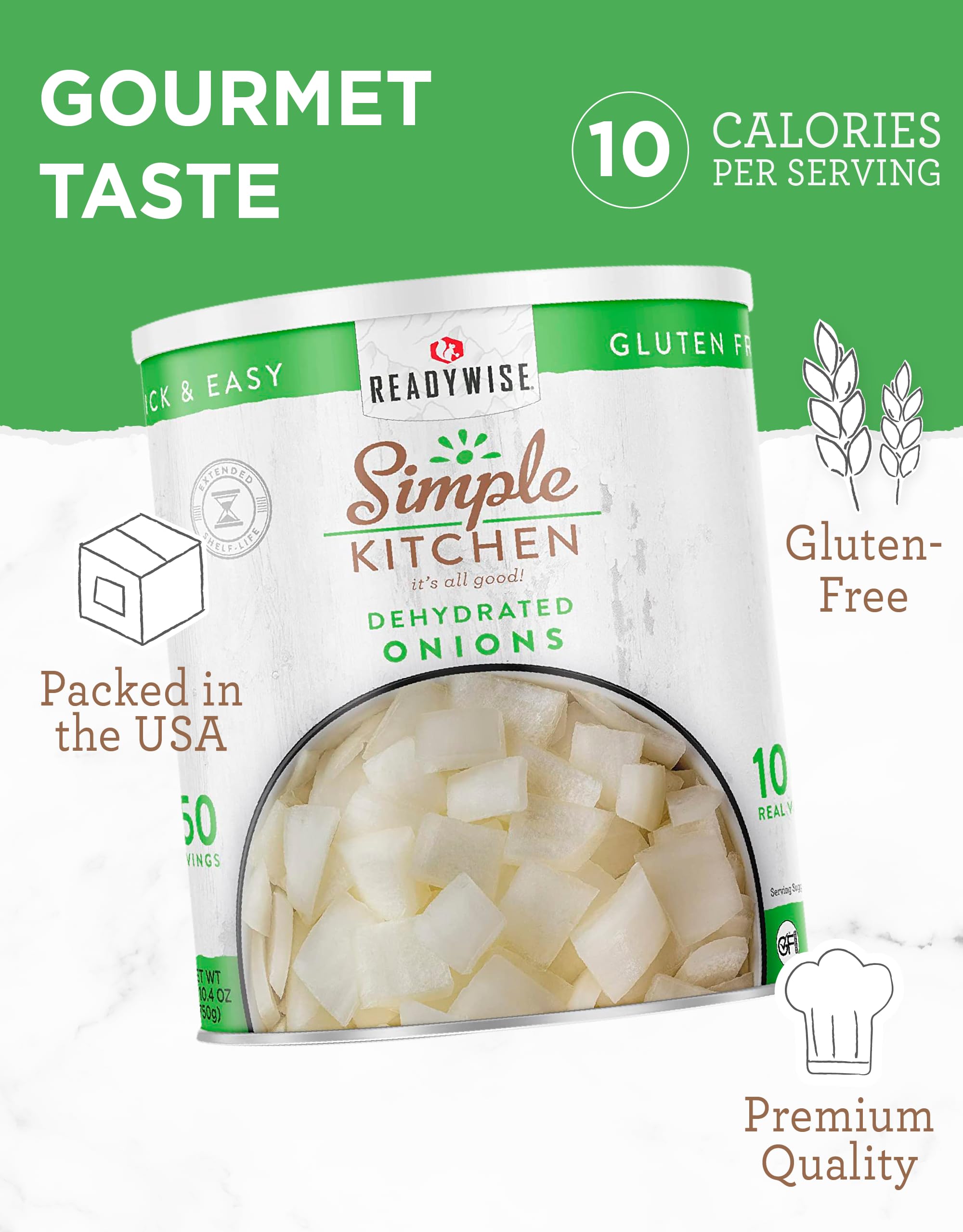 ReadyWise Freeze Dried Chopped Onions - 250 Servings, Gluten Free Emergency Food Supply in #10 Can for Camping, Survival & MRE - Long Shelf Life Dehydrated Onions for Cooking, Baking & Food Storage