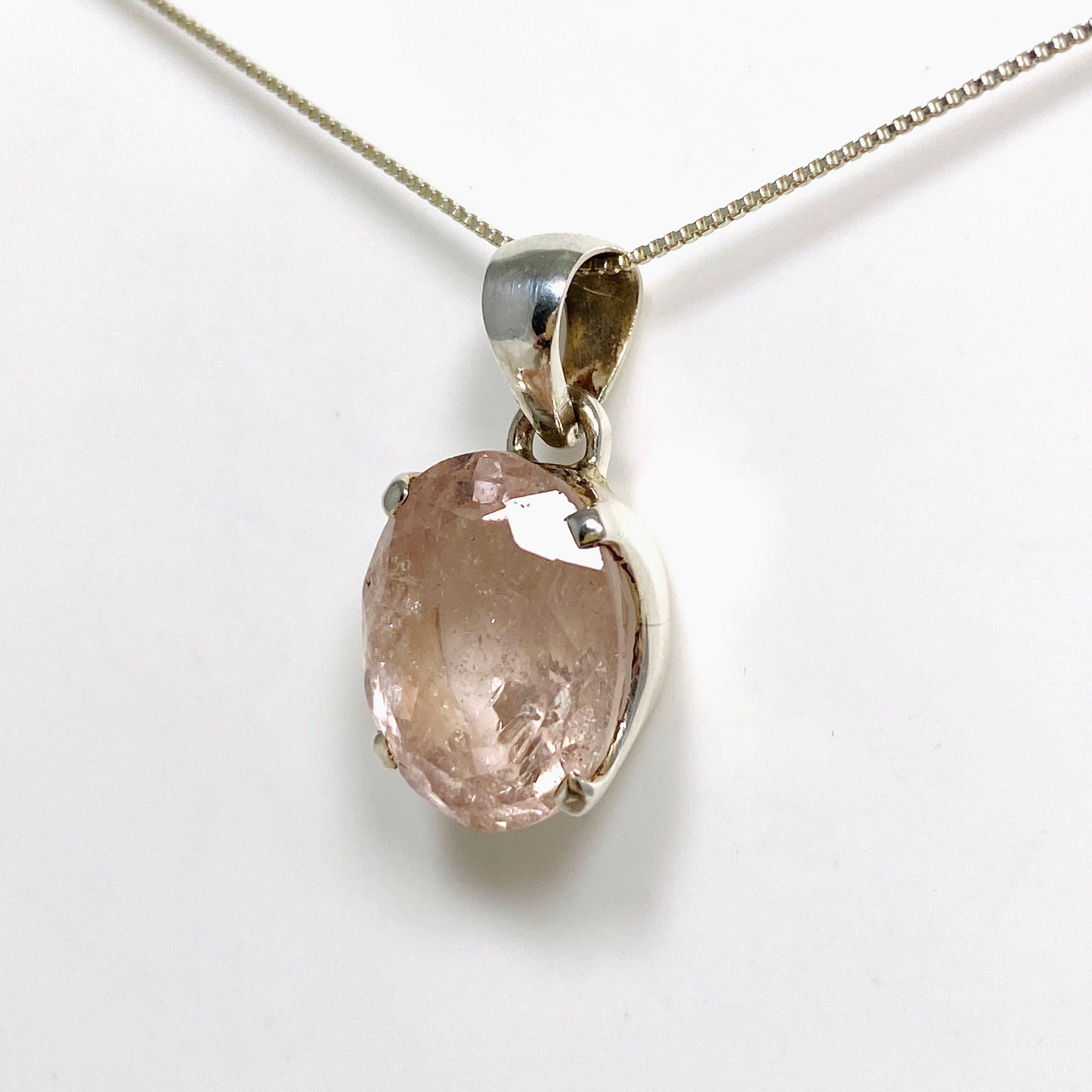 Morganite Faceted Oval Pendant Necklace PPGJ687 - Elegant Jewelry Gift for Women, Perfect for Weddings, Anniversaries & Special Occasions