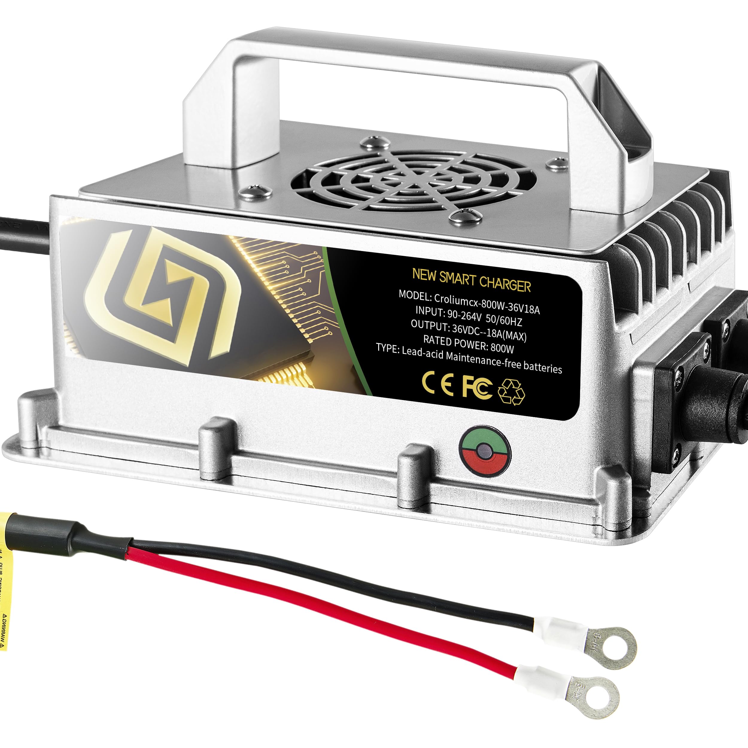 36V 18A Aluminum Golf Cart Battery Charger - Wide Voltage Onboard Conversion with O-Type Terminals for EZGO, Club Car & Electric Motorcycles | Fast Charging for Golf Carts, EVs & Mobility Scooters