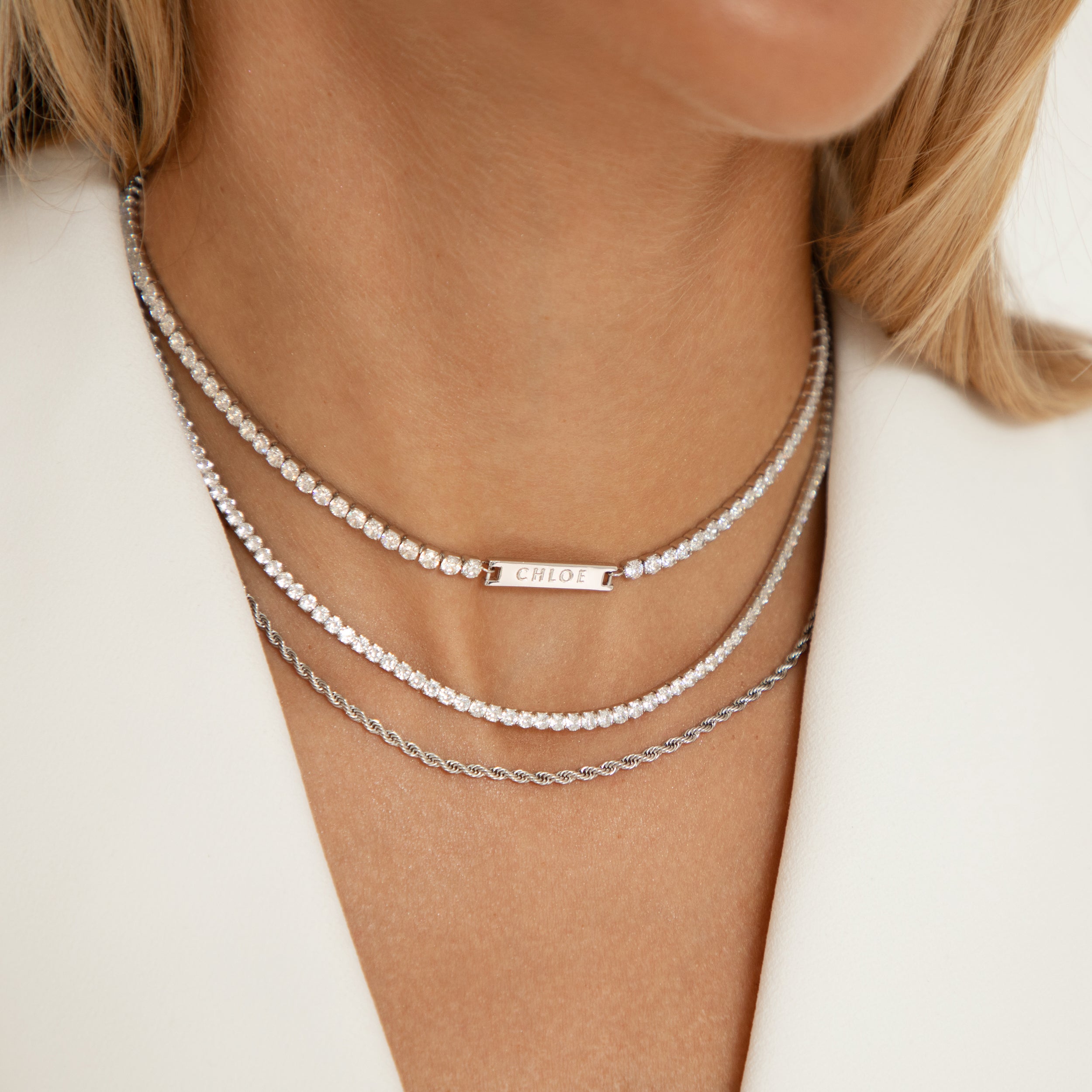 Custom Engraved Tennis Necklace in Sterling Silver - Perfect for Anniversaries, Weddings & Special Occasions