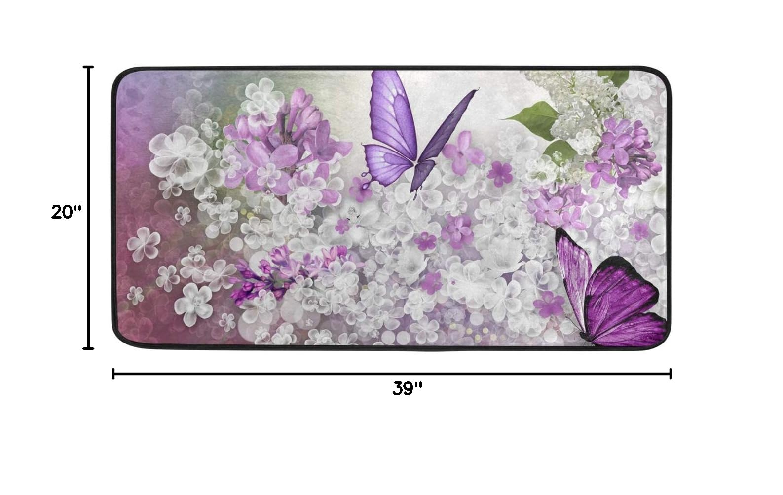 Non-Slip Purple Butterfly Flower Kitchen Rug - Soft Washable Bath Mat & Runner for Home Decor, 39x20 Inches - Perfect for Kitchens, Bathrooms, Entryways & High-Traffic Areas