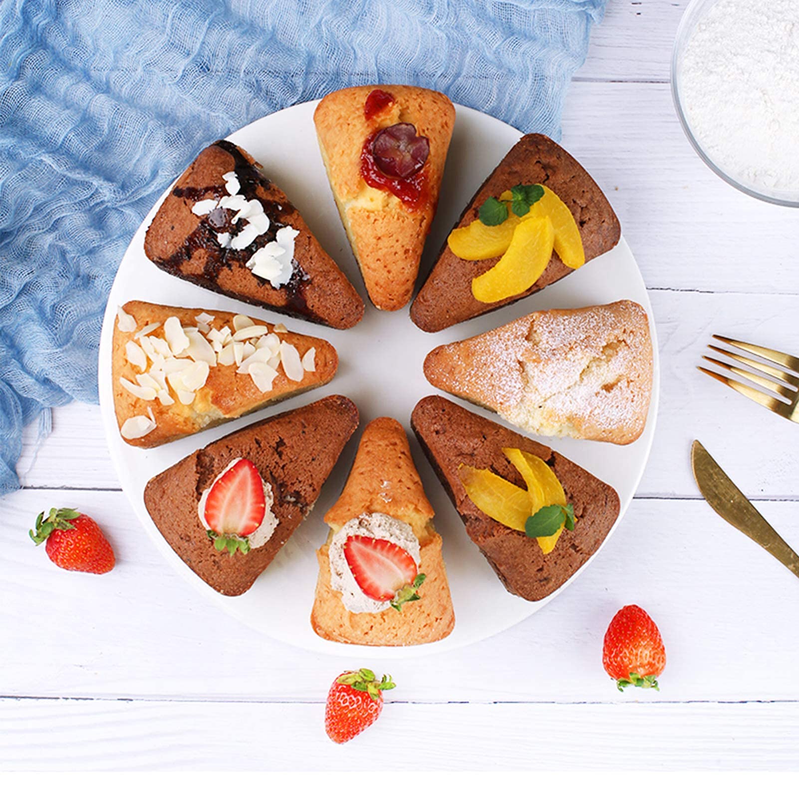 Meajore 2-Piece Silicone Baking Pan Set - 8-Cavity Triangle Cake Mold & 4-Inch Round Cake Pan for Brownies, Muffins, Cheesecake, Cornbread - Non-Stick, Flexible, Rose Red - Perfect for Home Baking, Party Desserts, and Holiday Treats