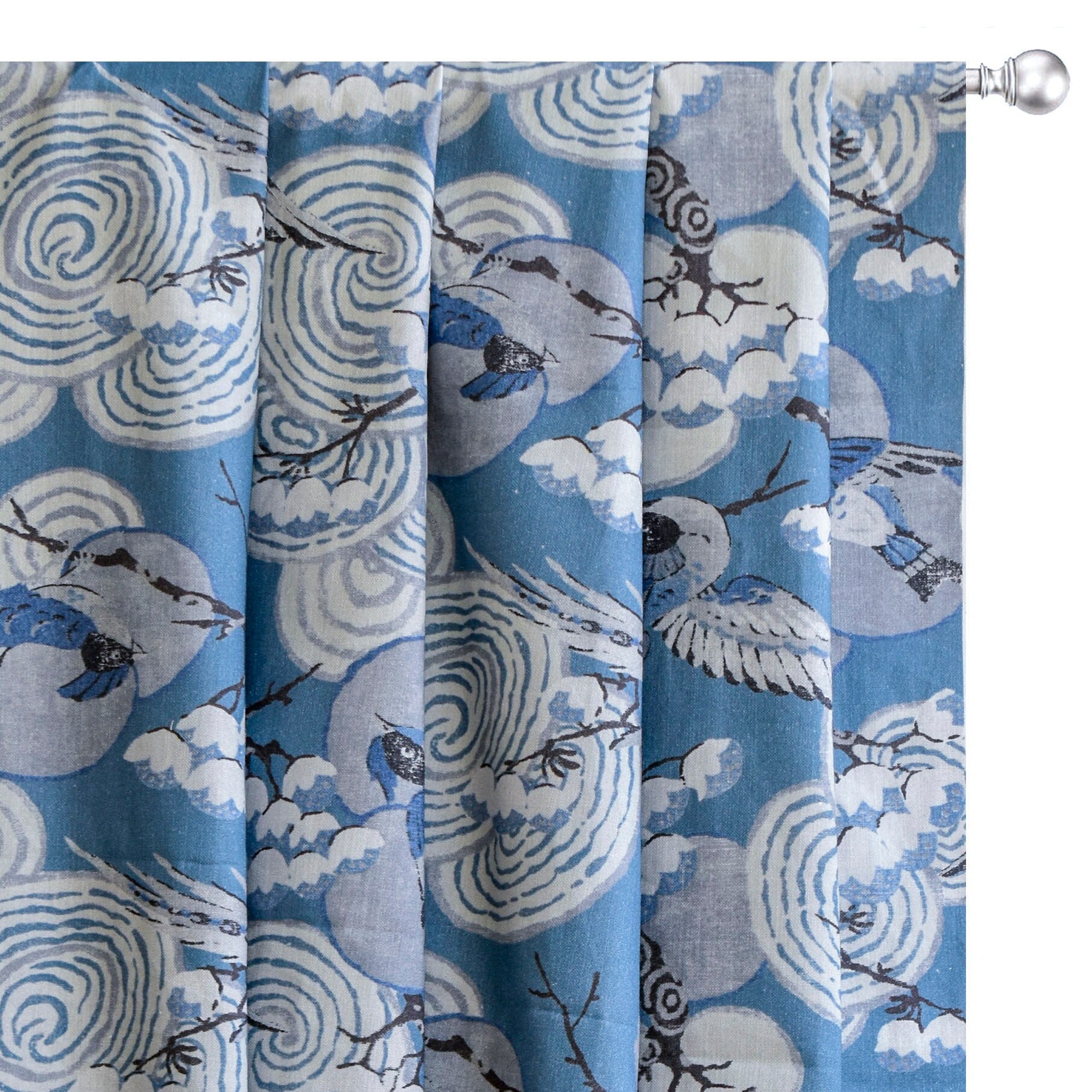 Blue Sky Birds Printed Cotton Curtain Panels - Light Filtering Window Drapes for Living Room, Bedroom & Nursery Decor