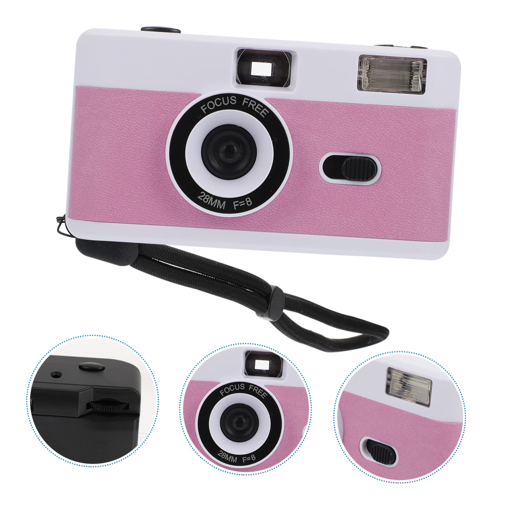 7-Piece Retro Vintage Film Camera Set - Mini Old Fashioned Cameras for Photography with Flash Light, ABS Reusable Macaron Style (White) - Perfect for Parties, Travel & Vintage Photography Enthusiasts
